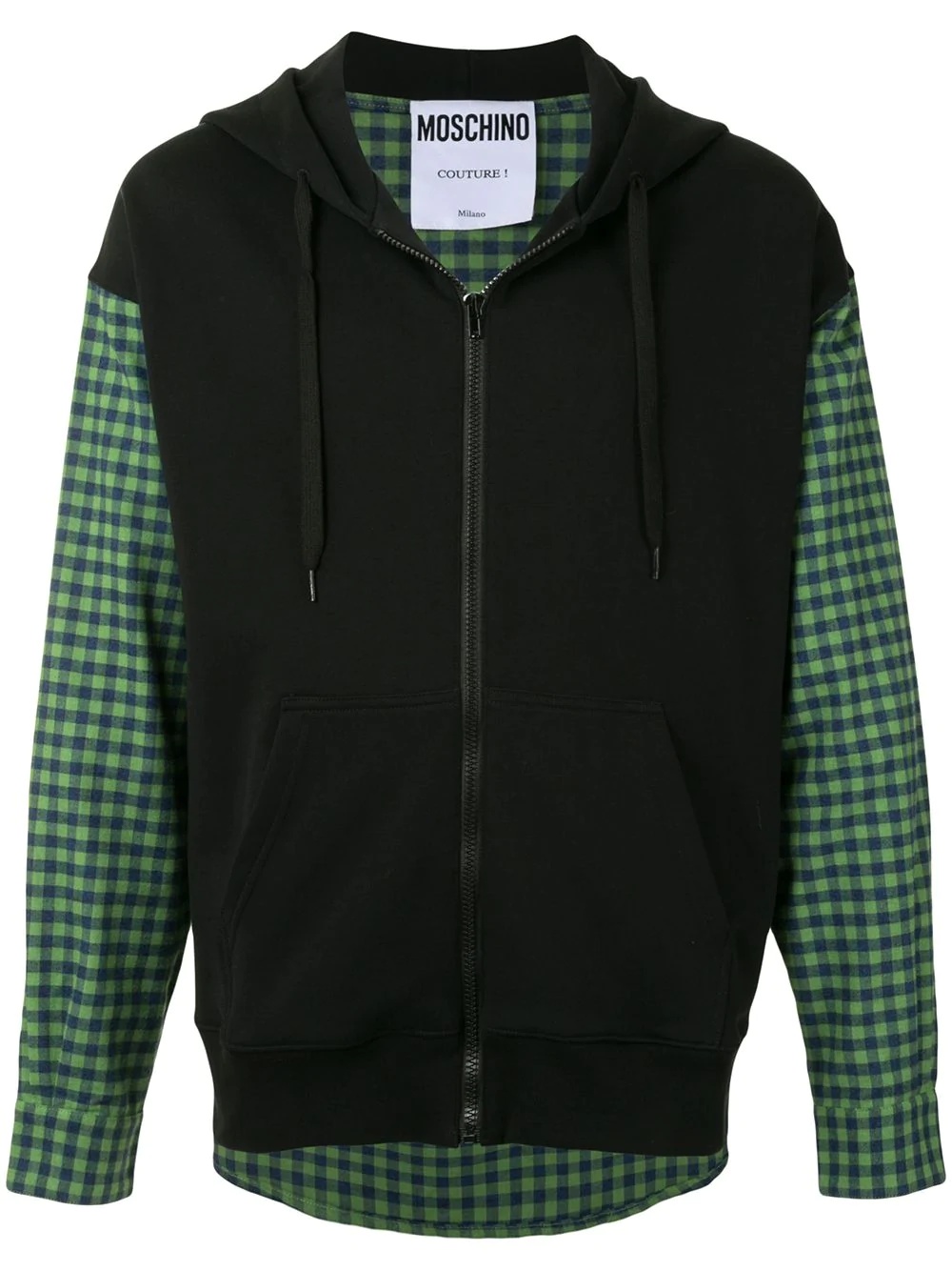 contrast panel zip-fastening hoodie - 1