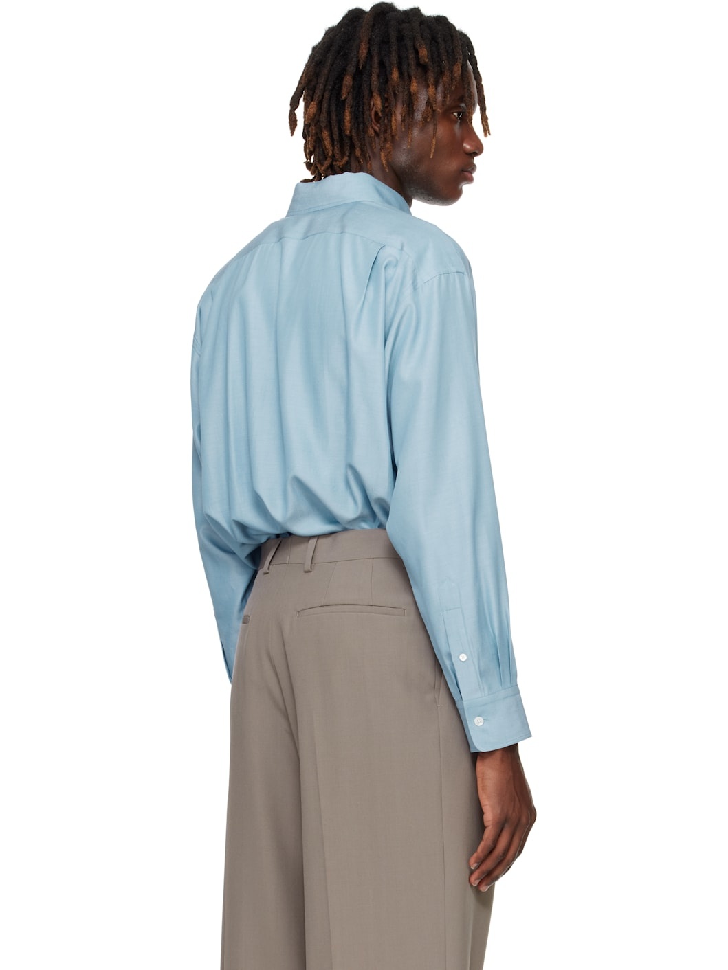 Blue Silk Broad Button Down Shirt - 3