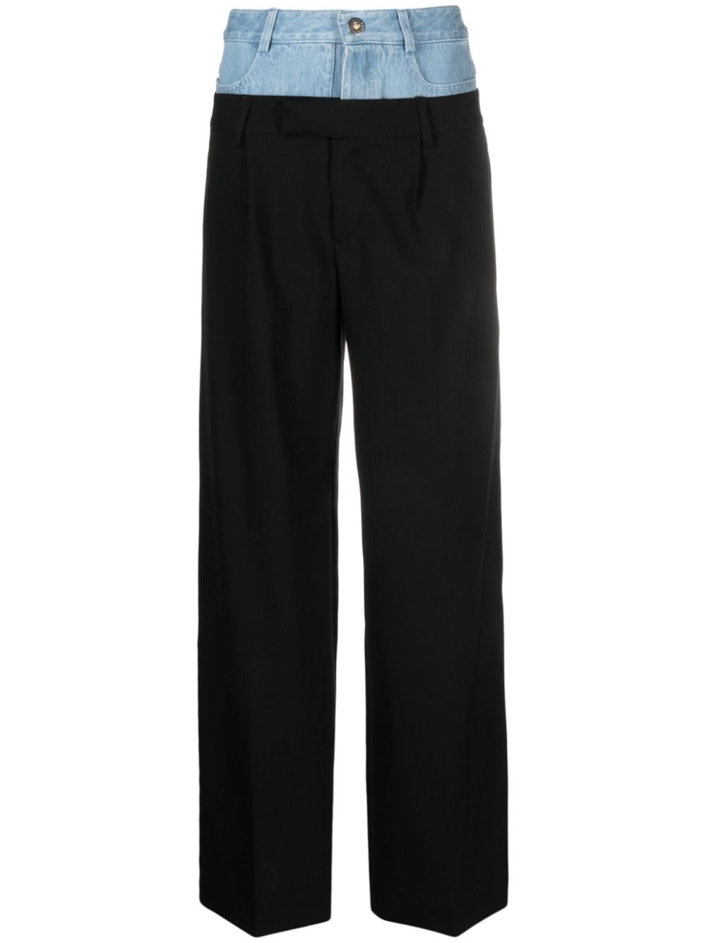 panelled straight-leg wool trousers - 1