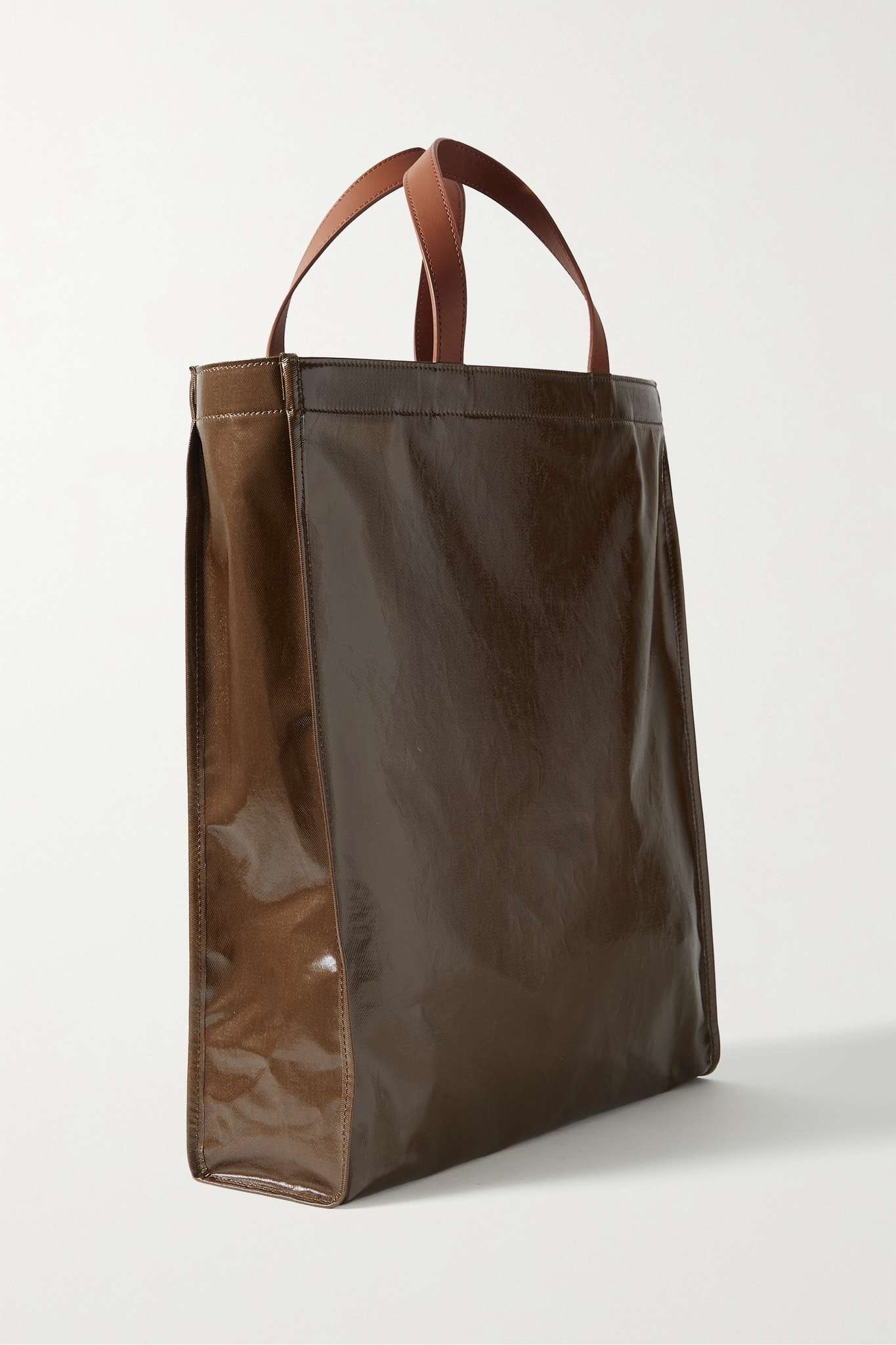 Leather-trimmed coated-twill tote - 3