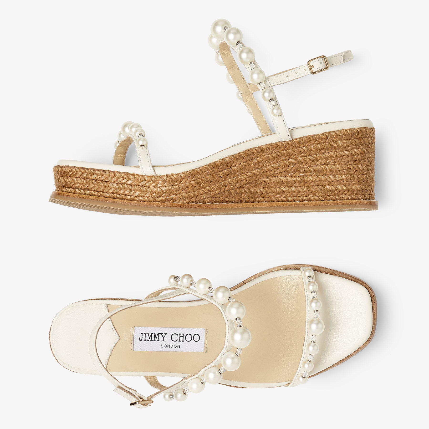 Amatuus 60
Latte Nappa Latte Wedge Sandals with Pearls - 5