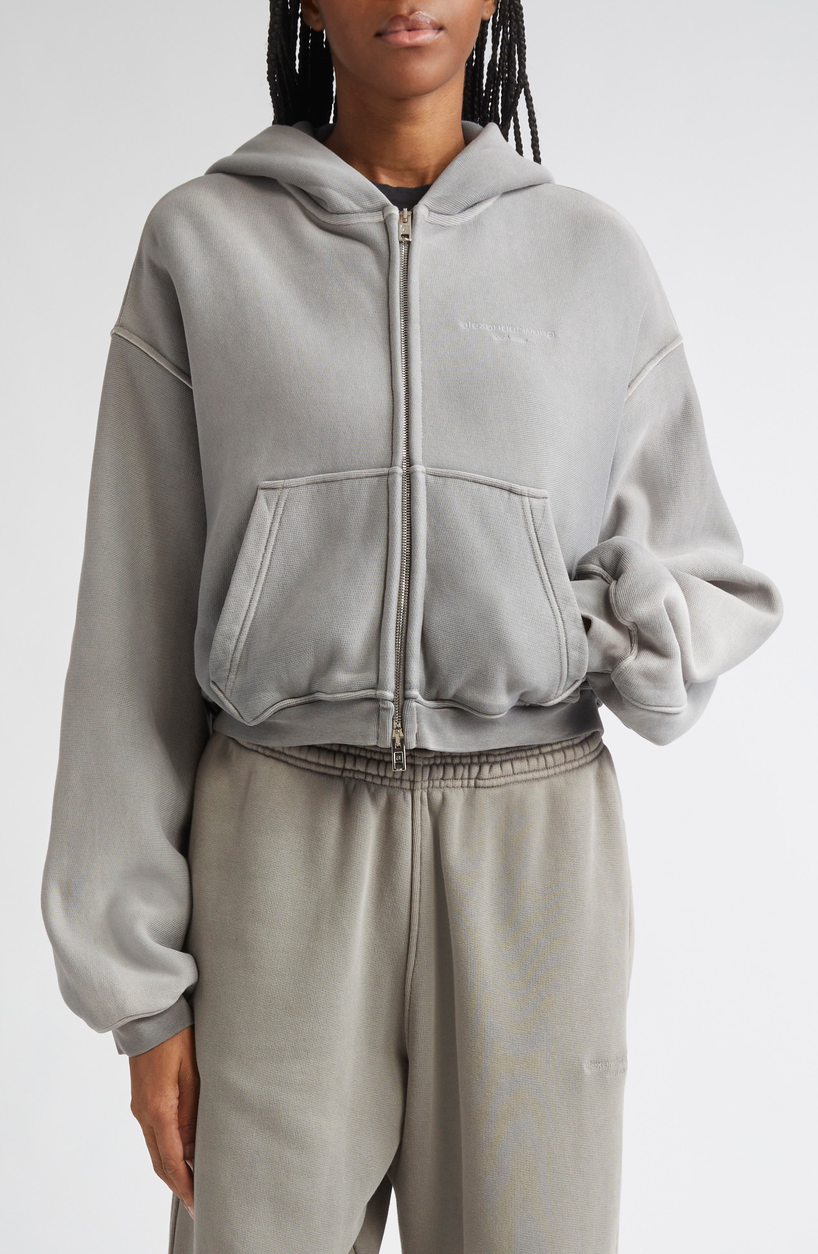 Alexander Wang Oversize Crop Full Zip Hoodie in Washed Cement at Nordstrom - 1