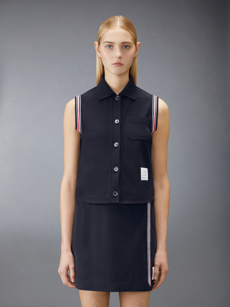 Thom Browne PIQUE RWB TRIM SLEEVELESS SHIRT outlook