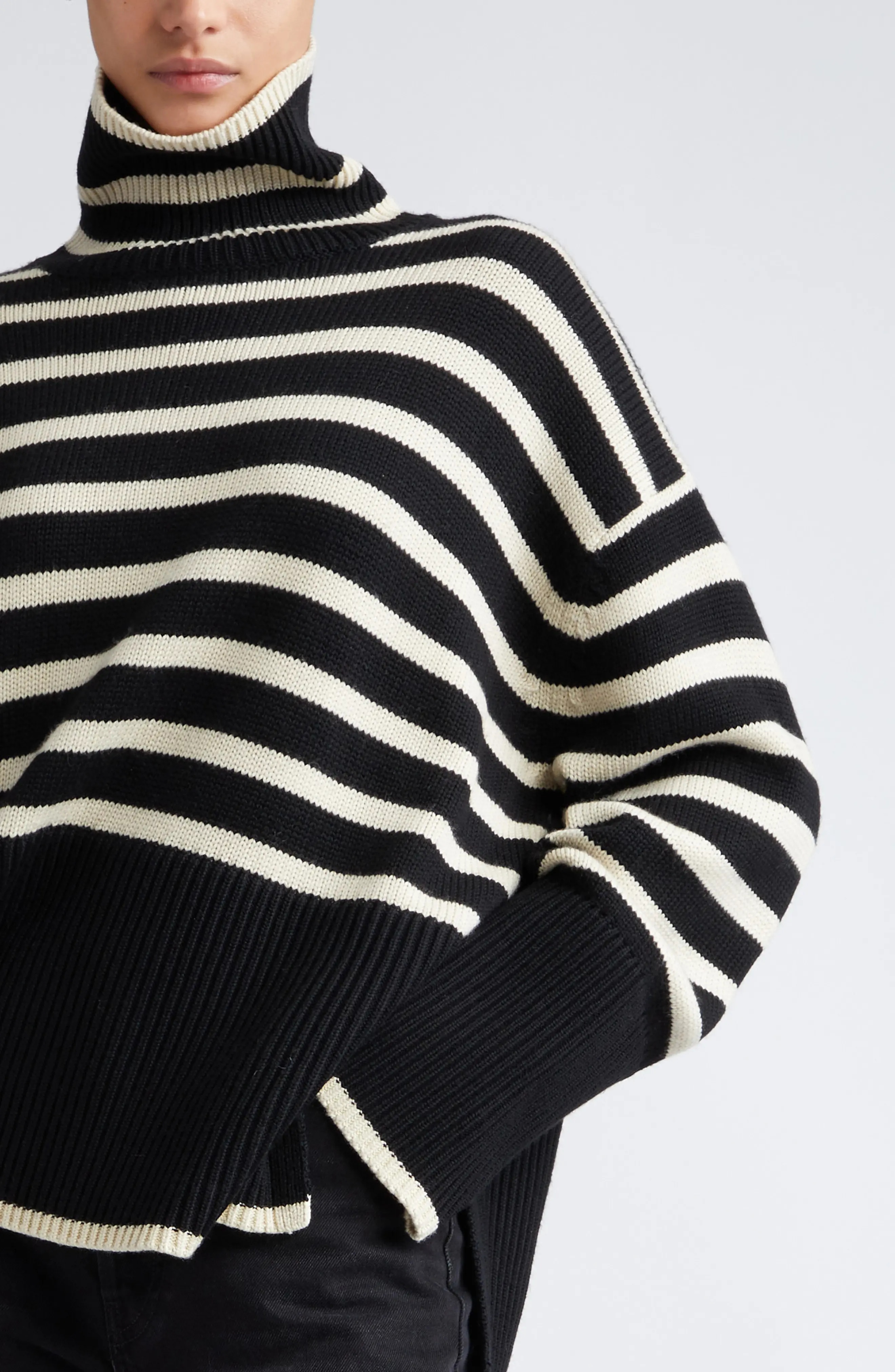 Stripe Wool Blend Turtleneck Sweater - 5