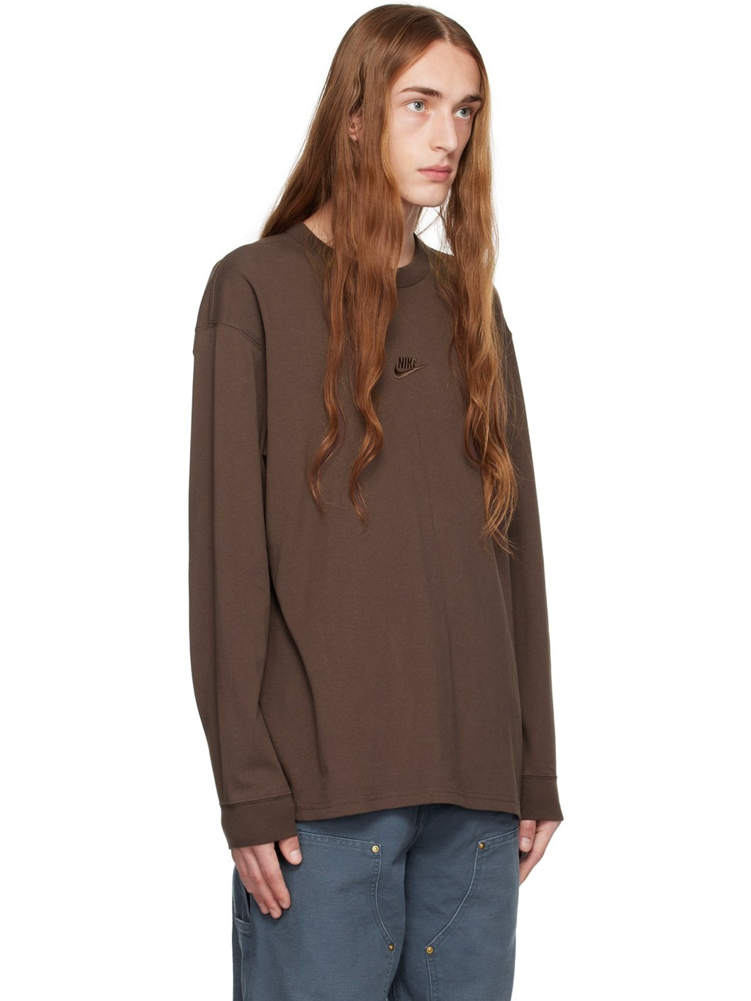 Brown Embroidered Long Sleeve T-Shirt - 2