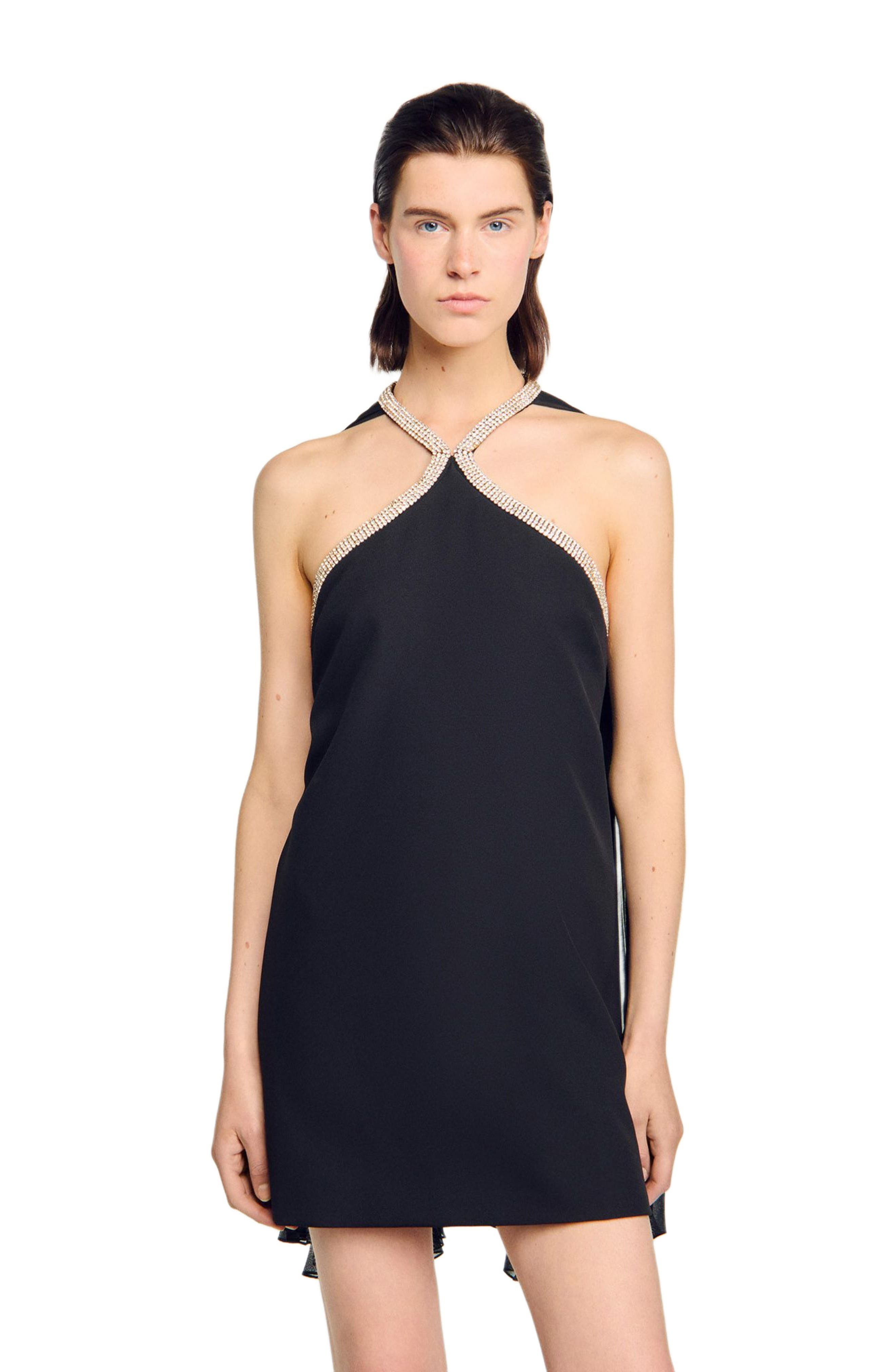 SANDRO Short cape dress with rhinestones in Black at Nordstrom - 3