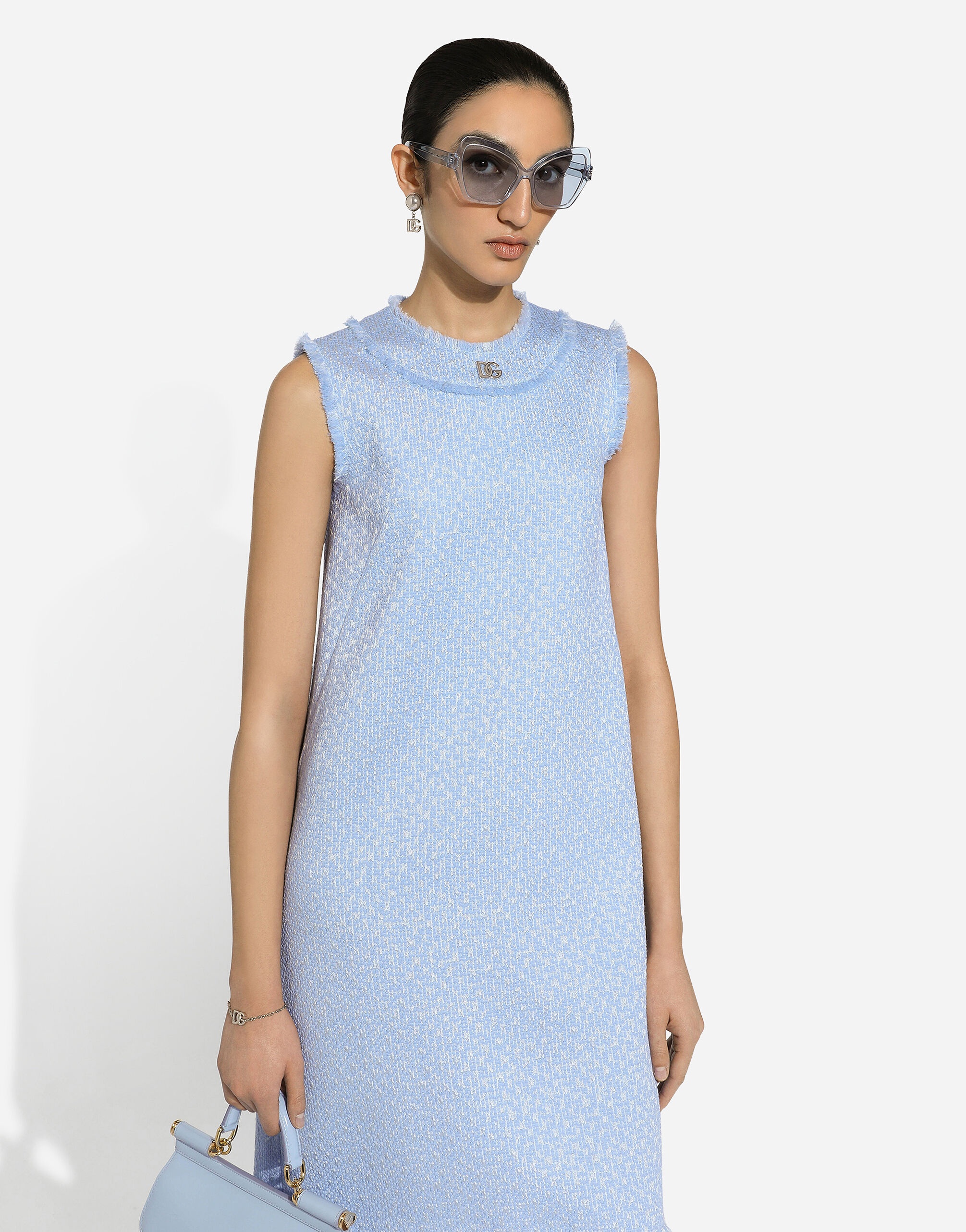 Sleeveless raschel tweed dress with DG logo - 4