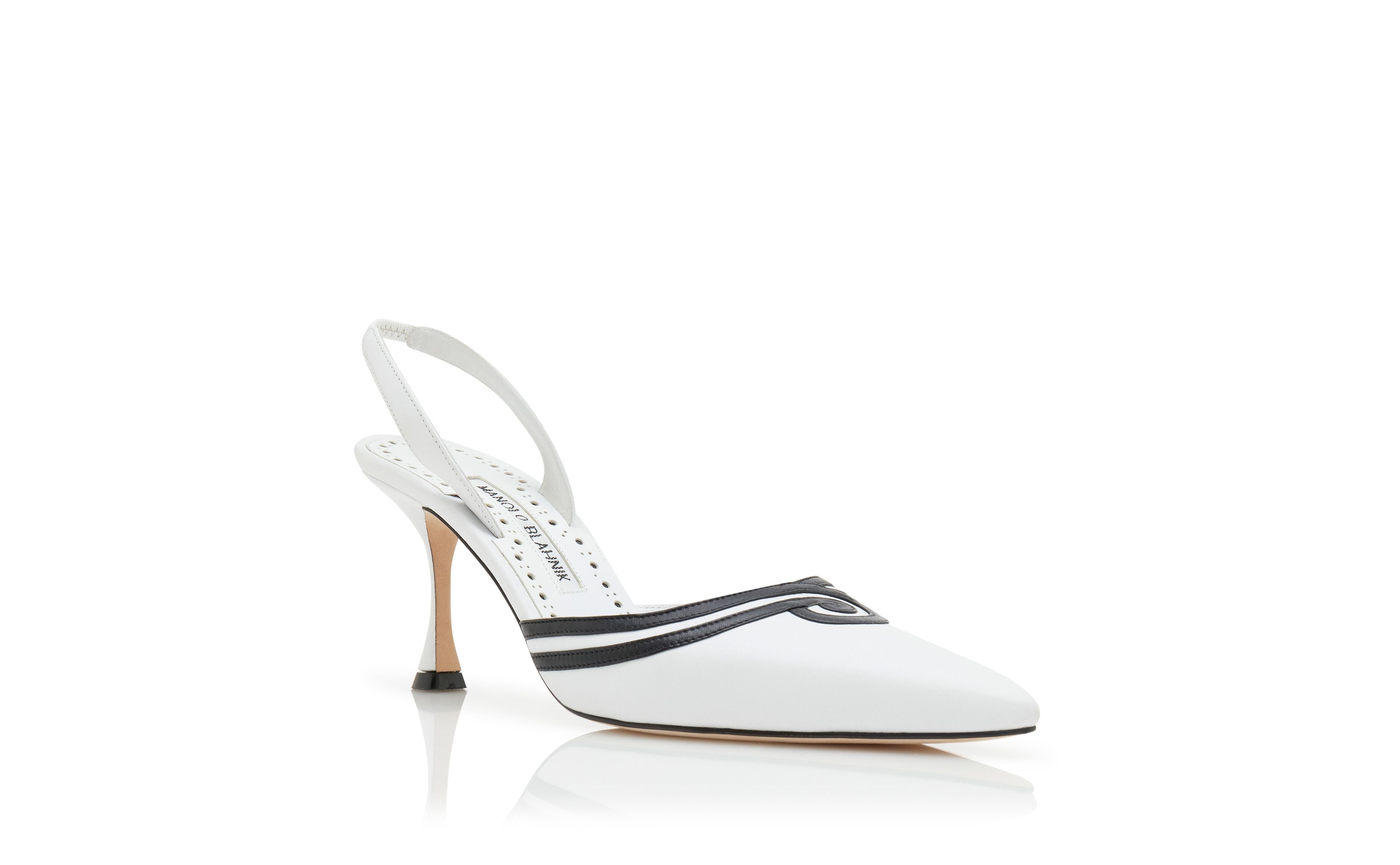 White and Black Nappa Leather Slingback Pumps - 3