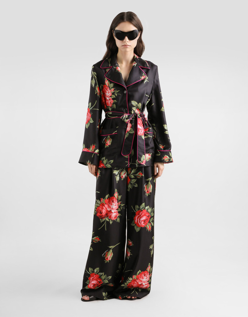 Dolce & Gabbana Rose bouquet-print wide twill trousers outlook