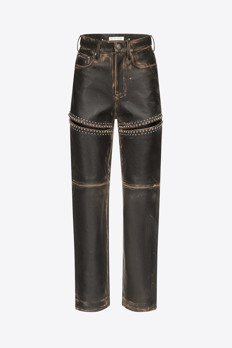 STUDDED LEATHER SLIT JEAN - 1