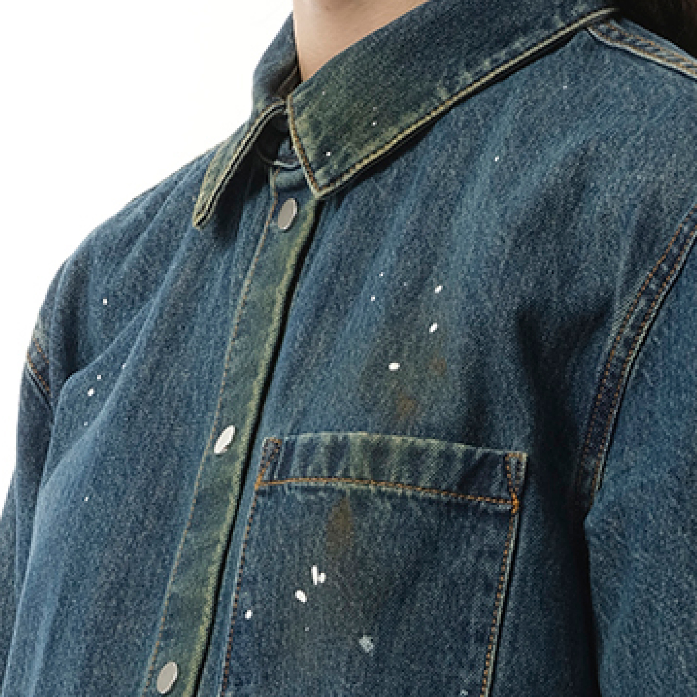 Women Painted Denim Shirt in Mid Indigo - 3