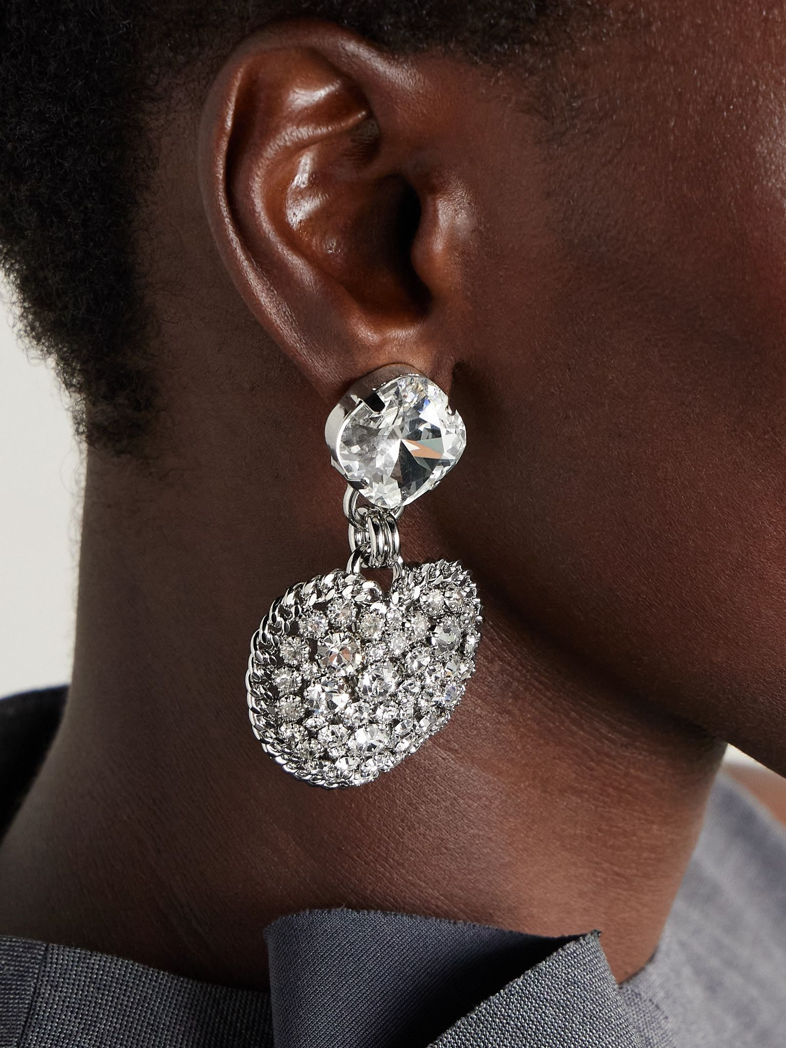 Silver-tone crystal clip earrings Silver - 2