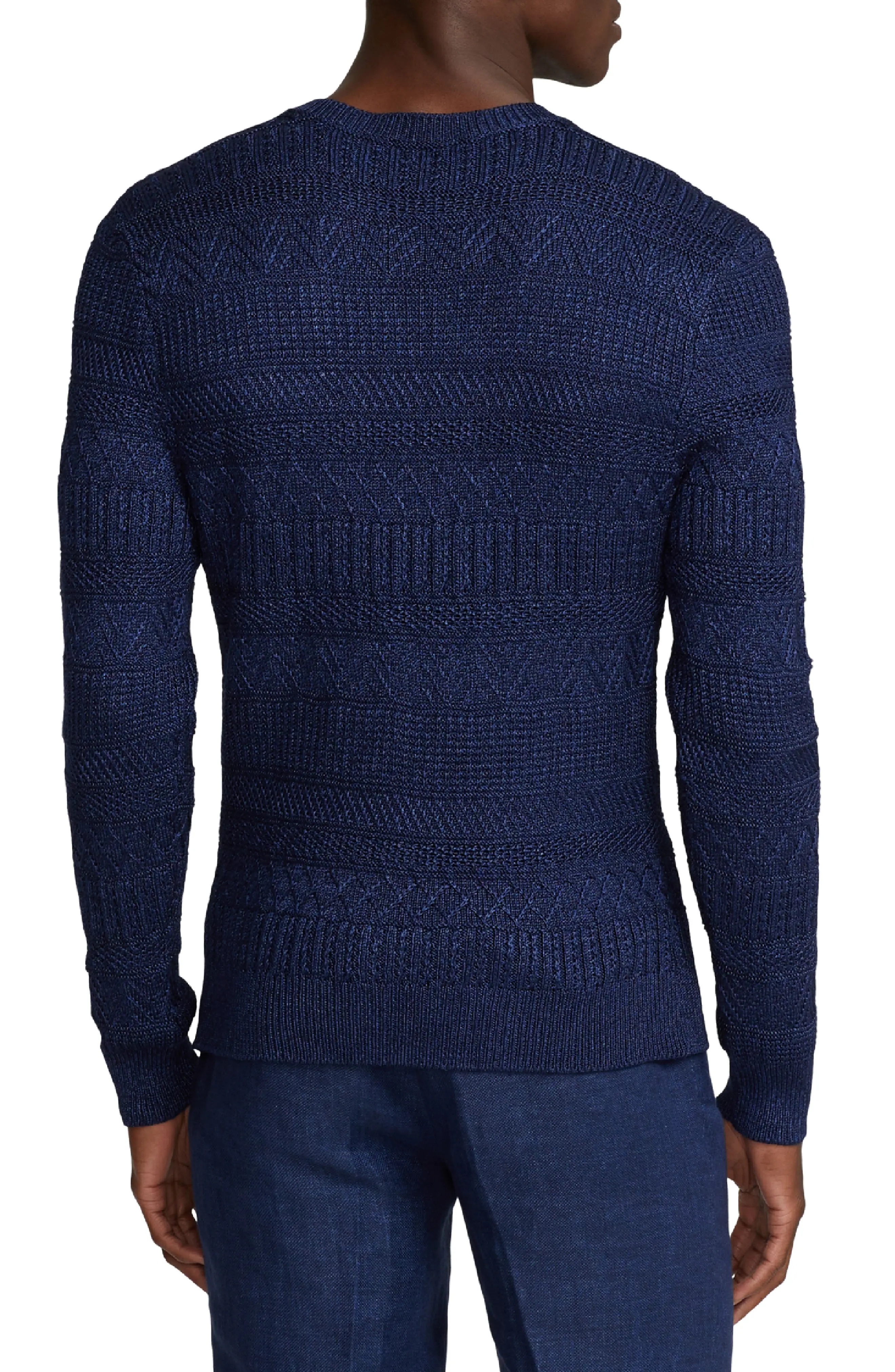 Mixed Stitch Silk & Cotton Crewneck Sweater - 2