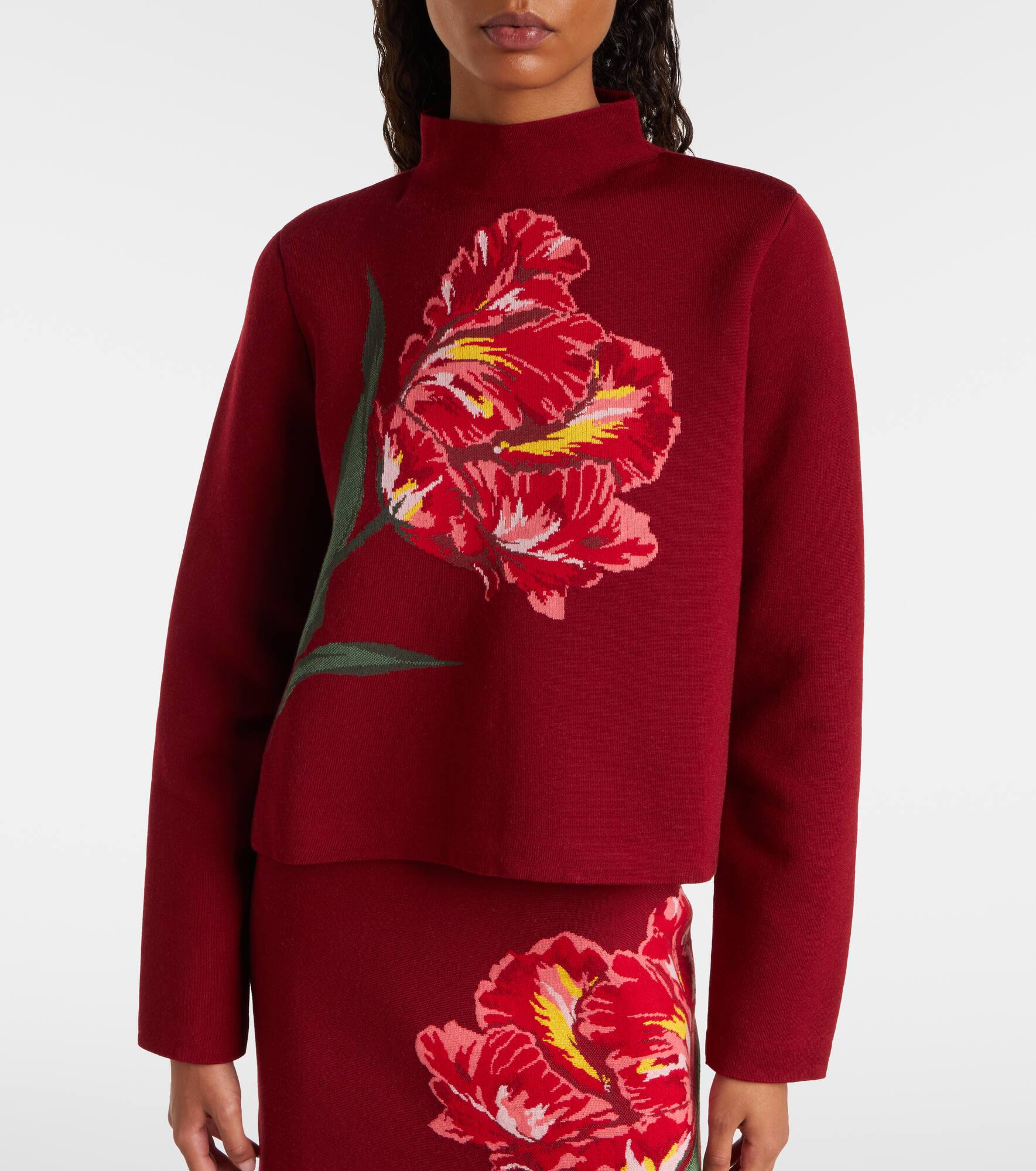 Floral jacquard cotton and wool sweater - 6