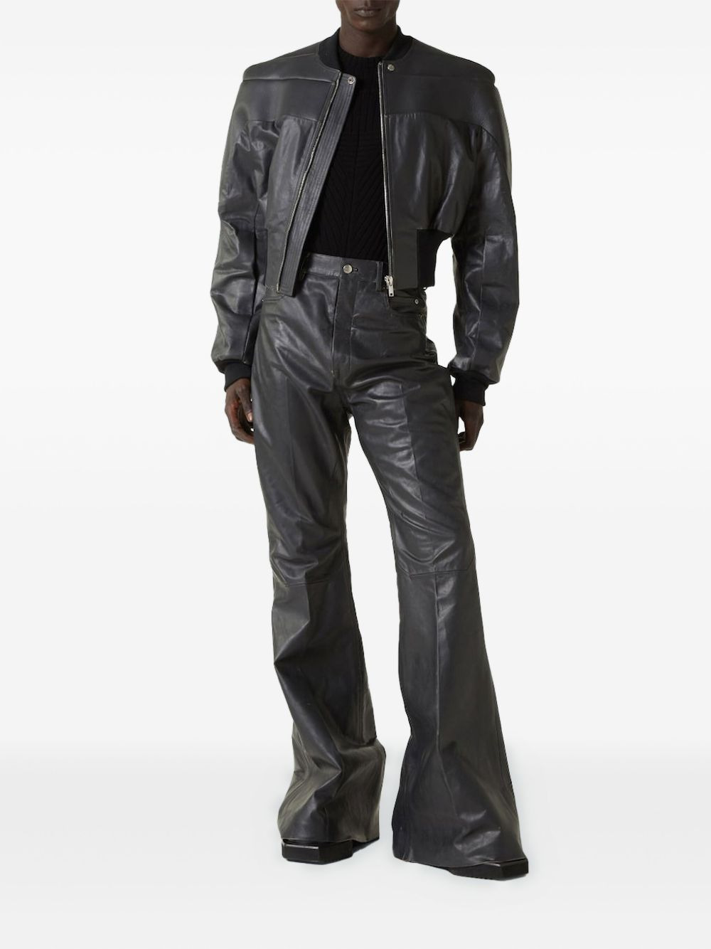 padded-shoulder leather bomber jacket - 2