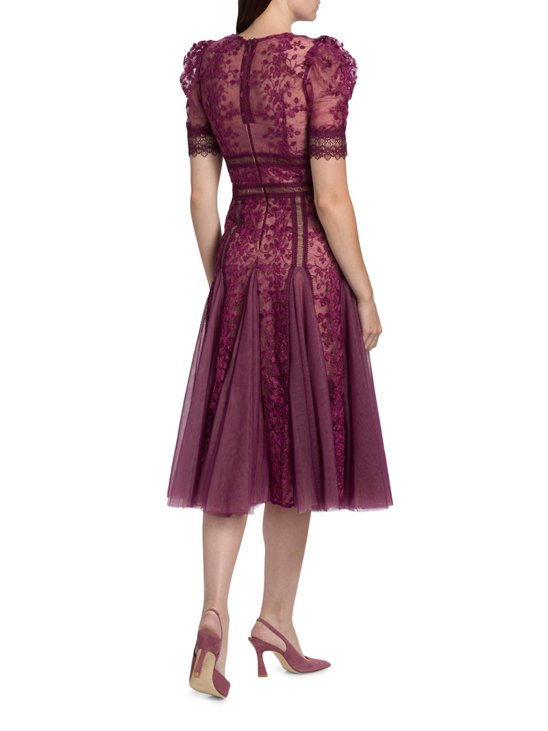 Women's Megan Lace & Tulle Midi-Dress - Burgundy 5