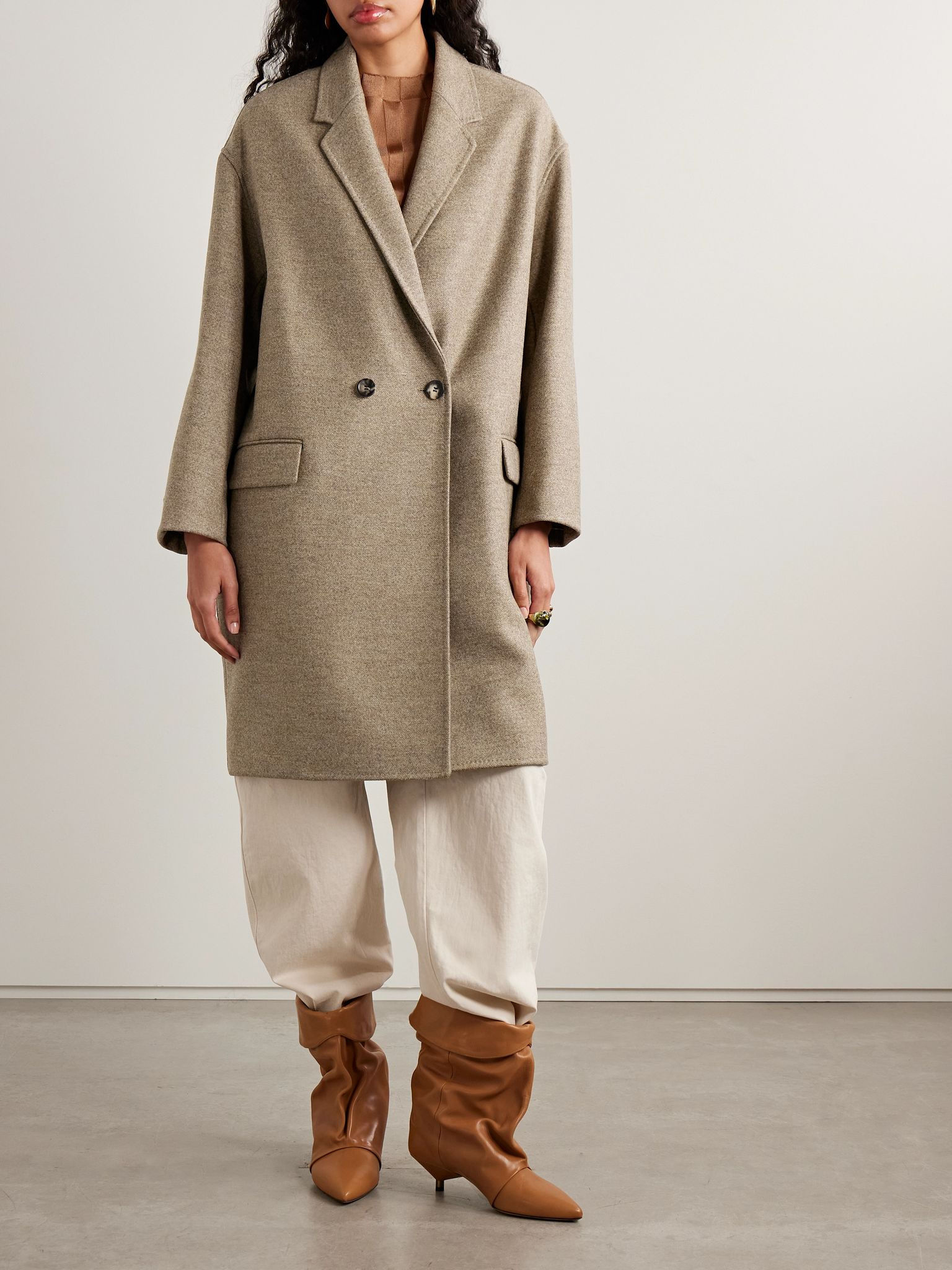 Efegozi double-breasted wool coat Army green - 3