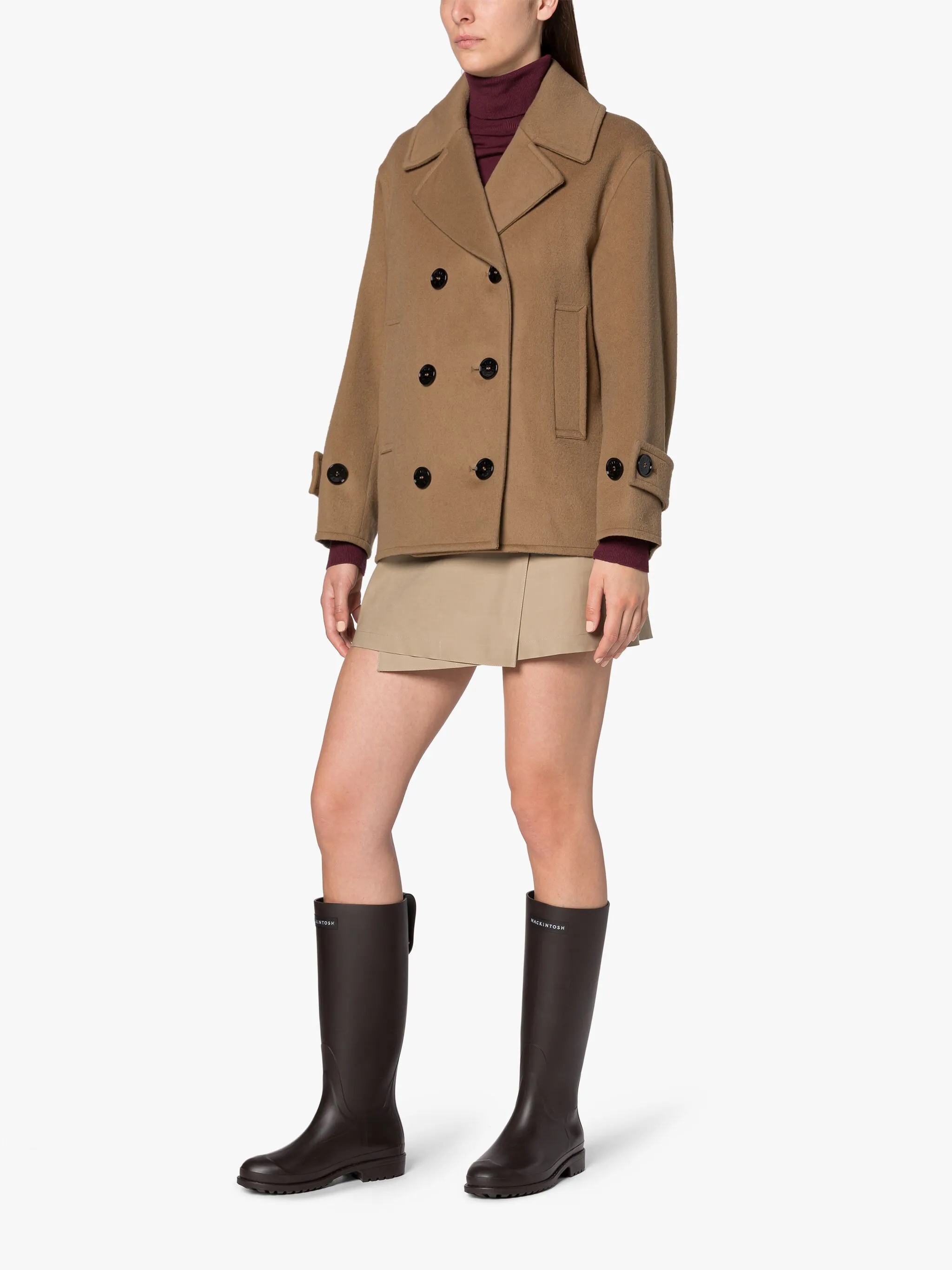FIONA BEIGE WOOL & CASHMERE PEA COAT - 2