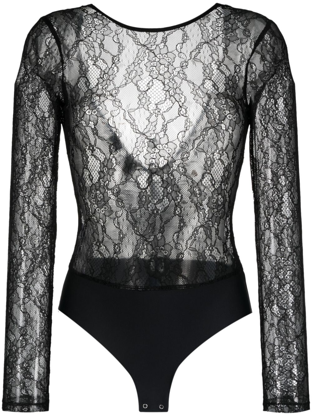 Chantilly lace long-sleeve bodysuit - 1