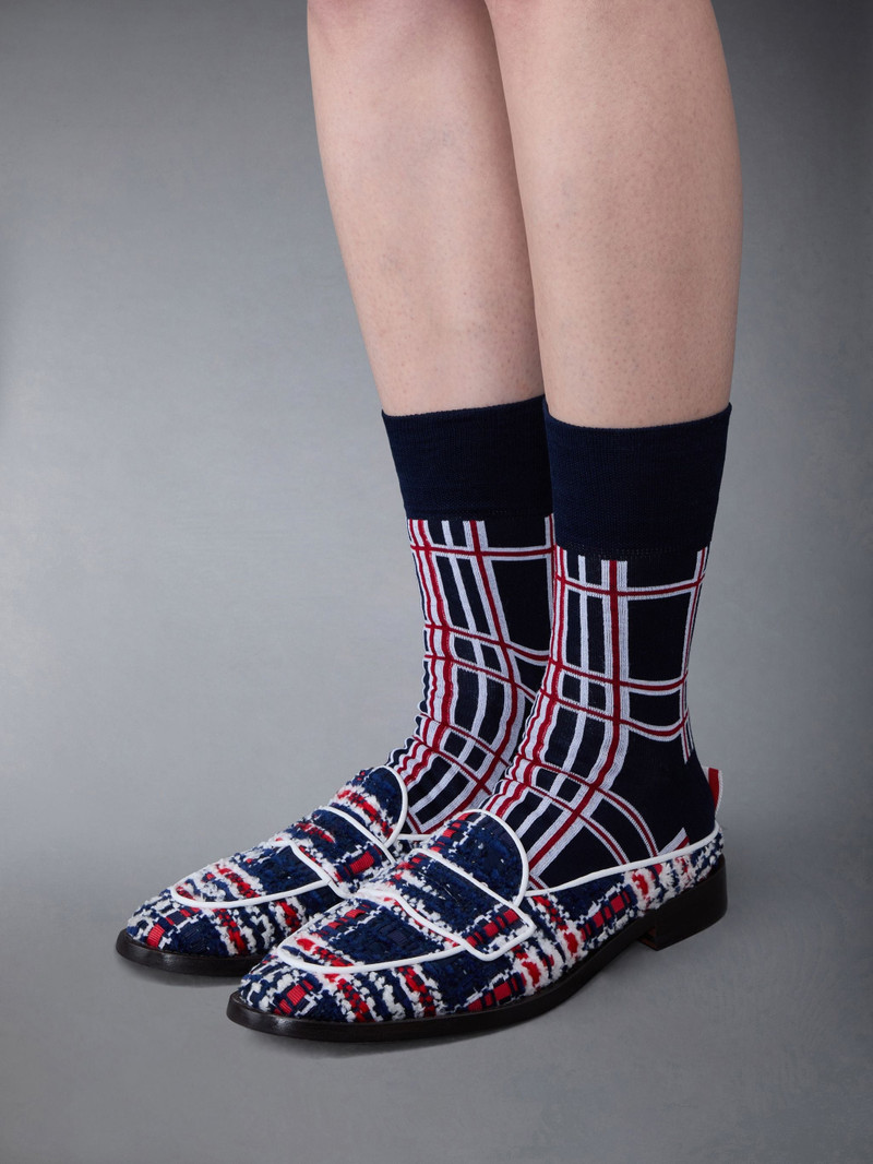 Prince of Wales Check Chenille Tweed Varsity Penny Loafer Mule 4