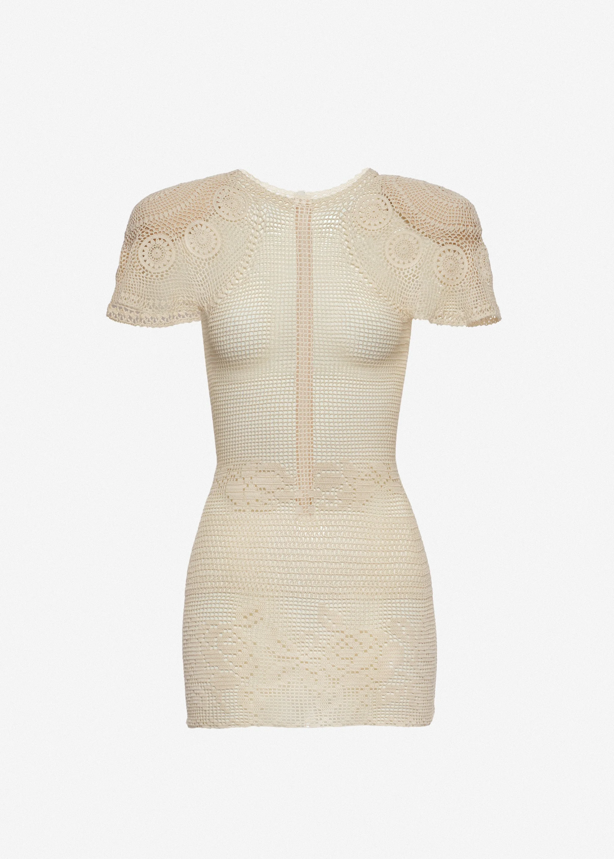 Flared sleeves crochet mini dress in cream - 1