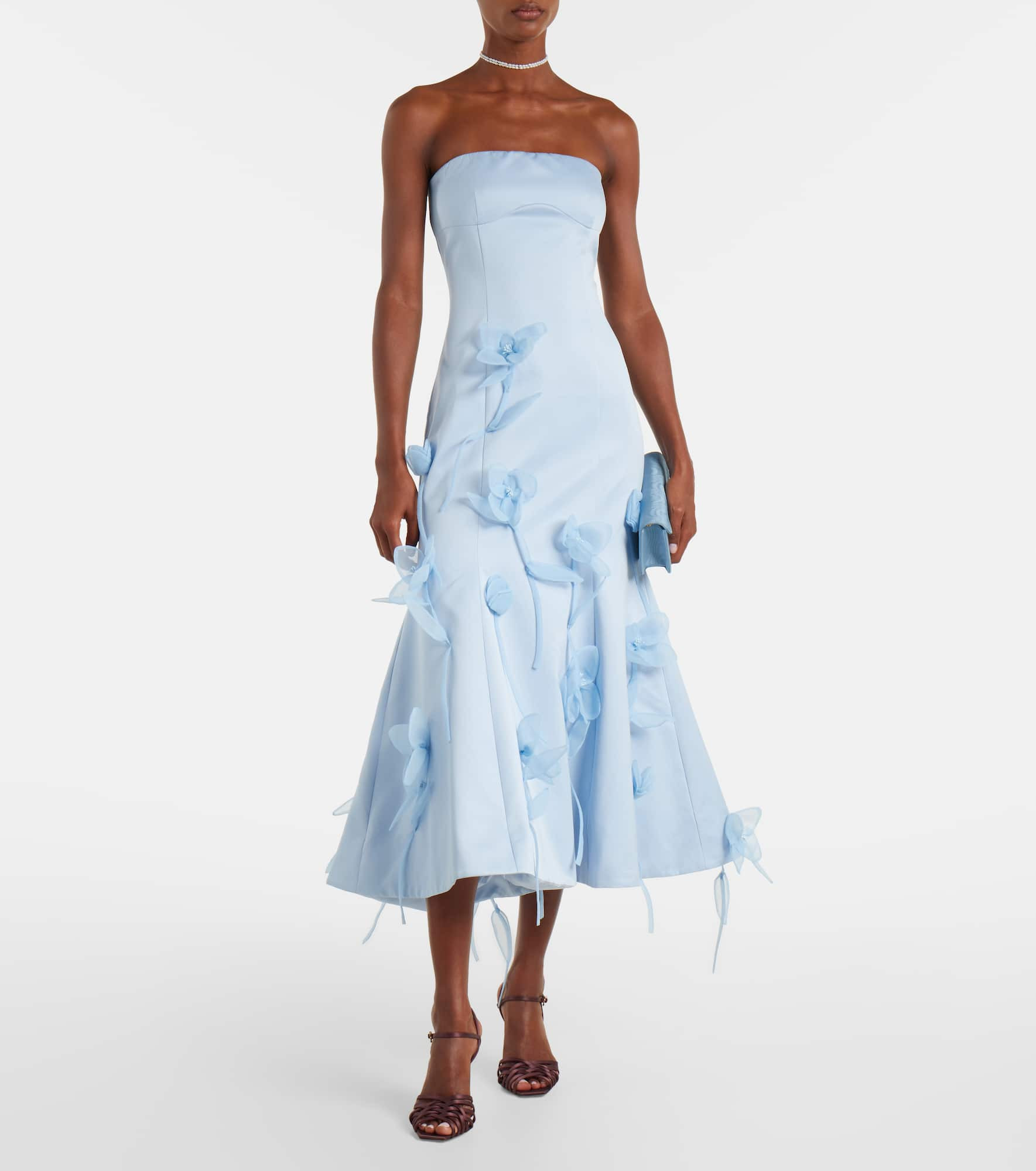 Floral-appliqué strapless gown - 2