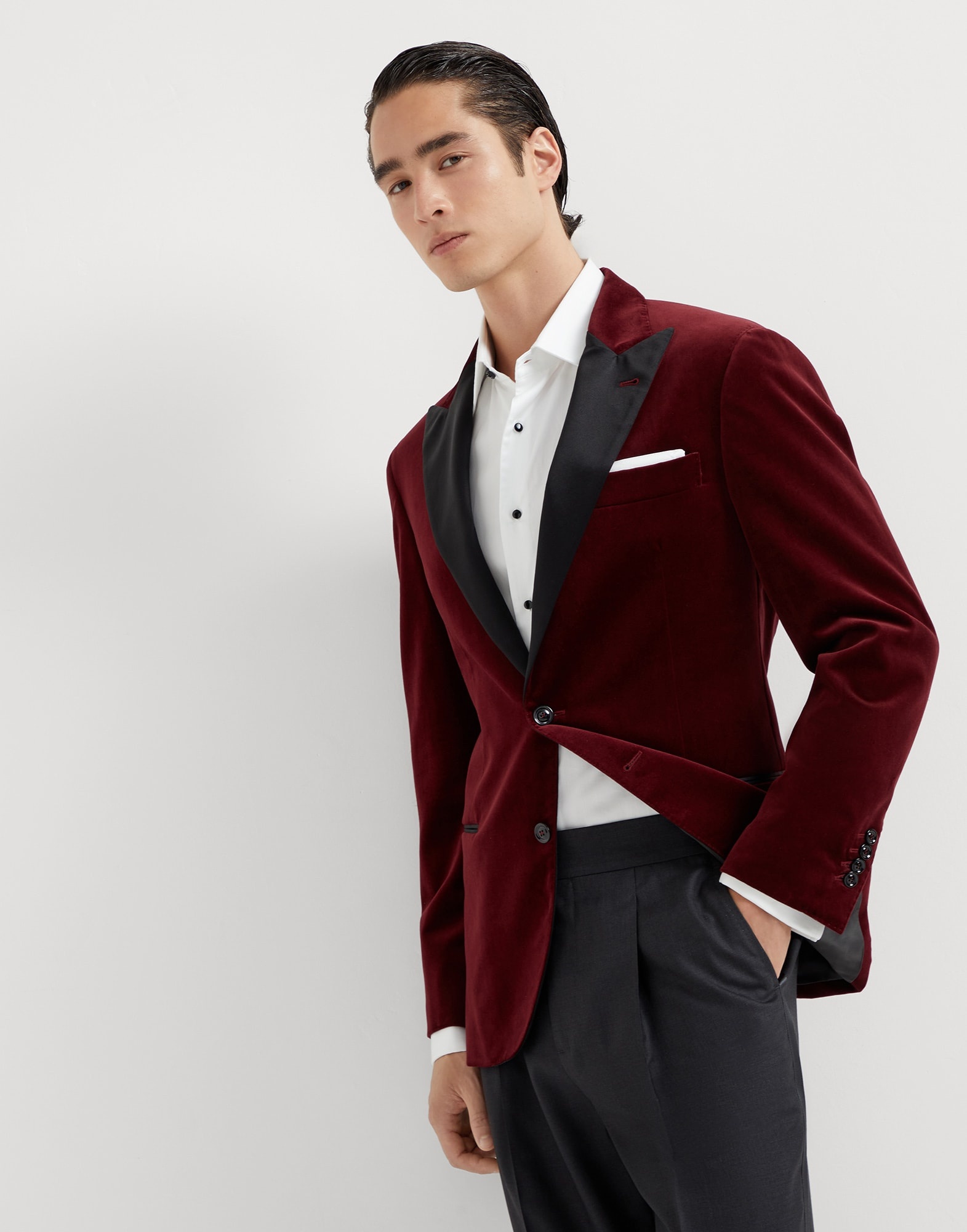 Cotton velvet tuxedo jacket with peak lapels - 1