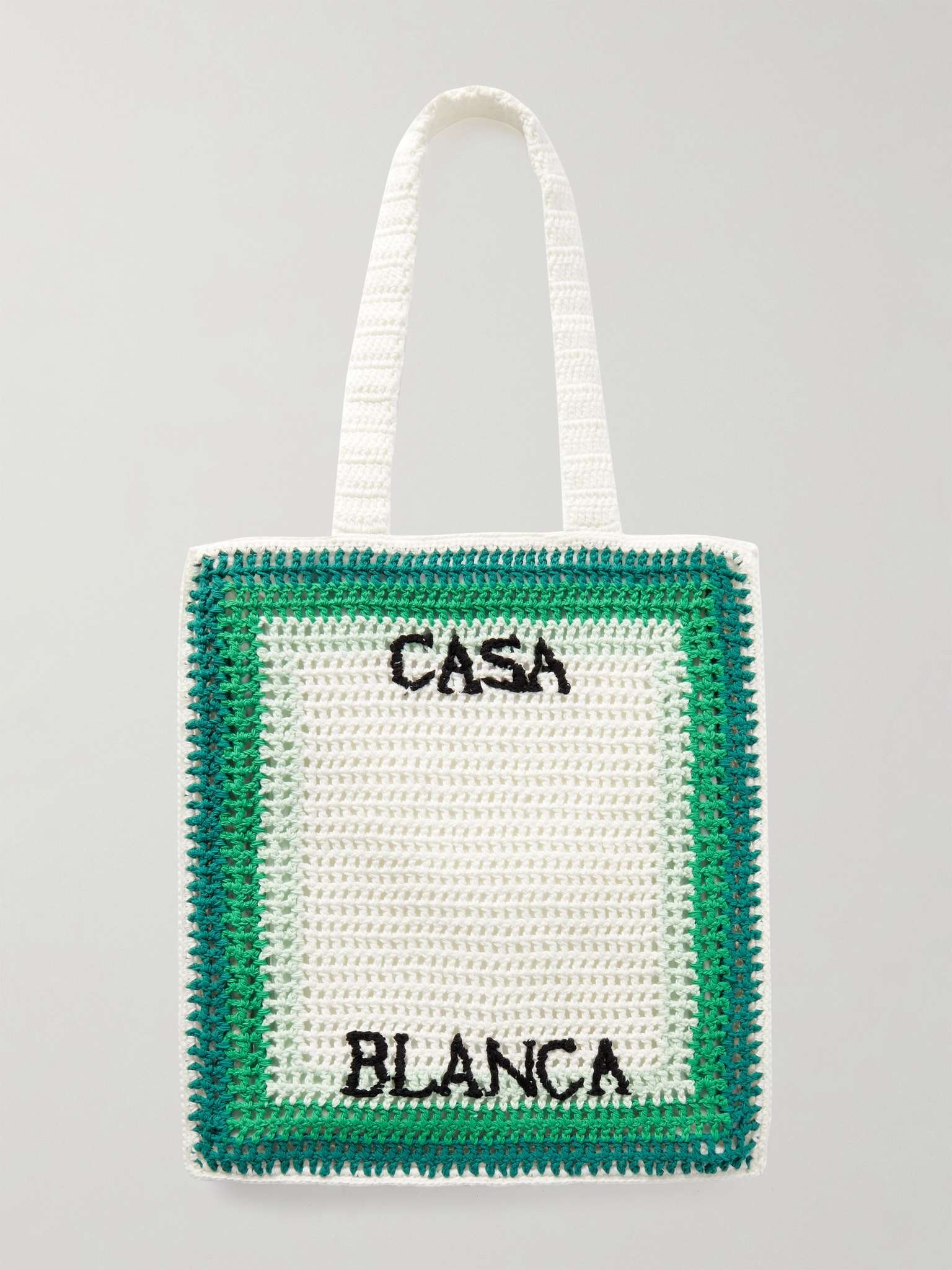 Embellished Embroidered Striped Crocheted Cotton Tote Bag - 3