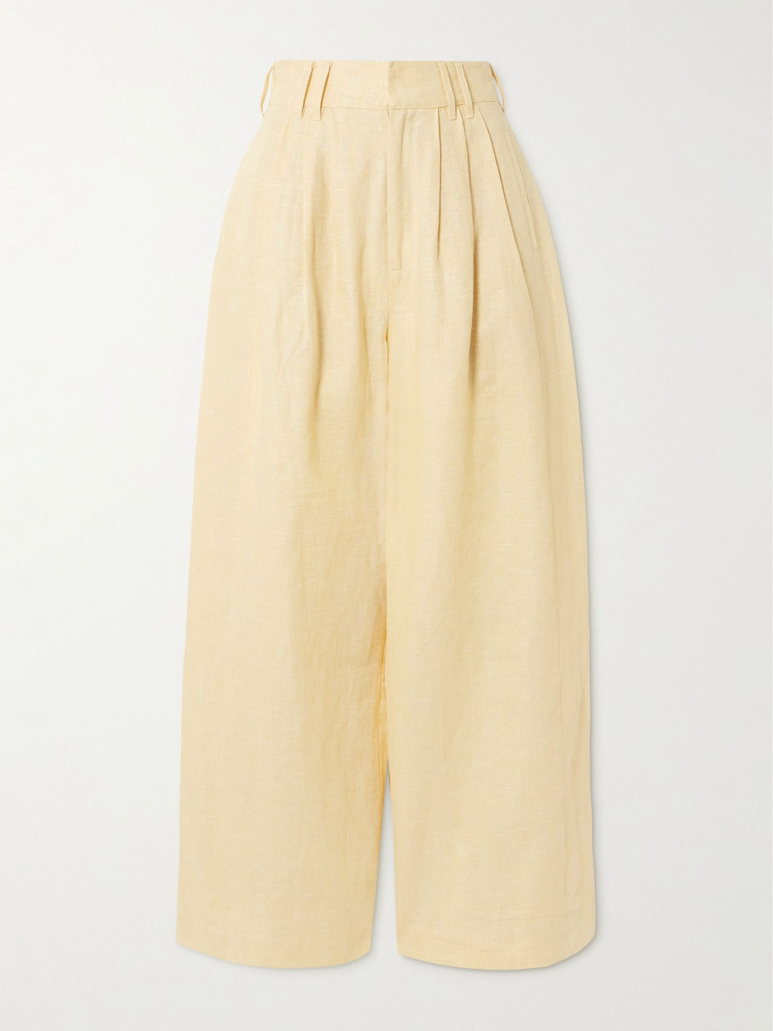 Parker pleated linen wide-leg pants Yellow - 1