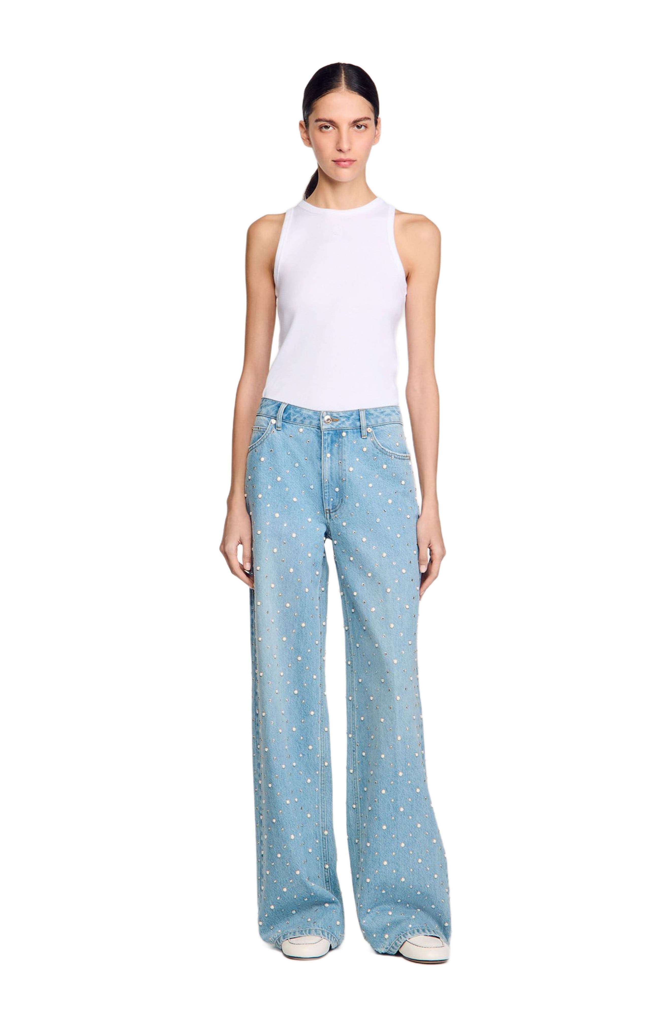 SANDRO Rhinestone and beaded jeans in Blue Jean at Nordstrom - 3