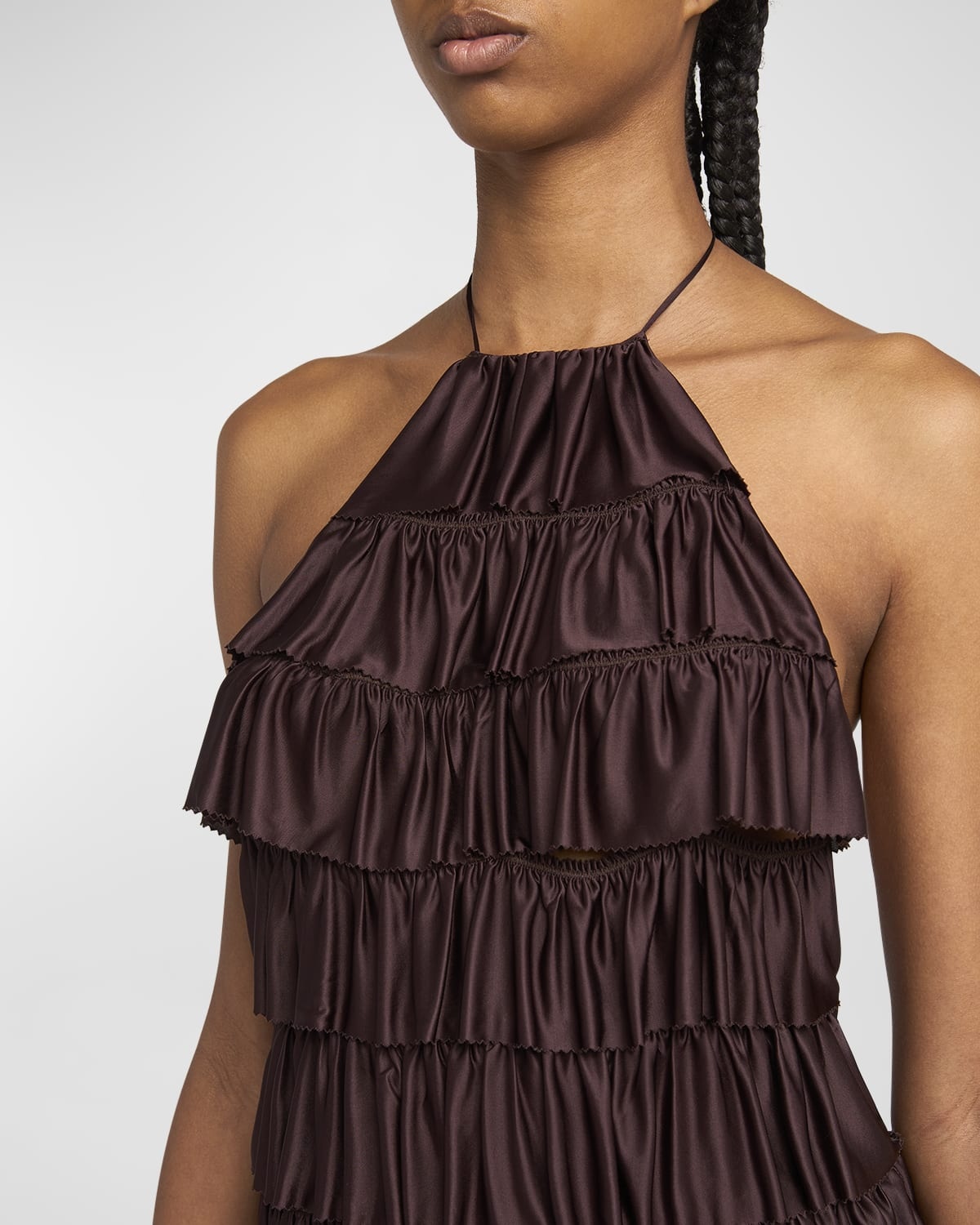 Tiered Ruffle Jersey Halter Gown - 5