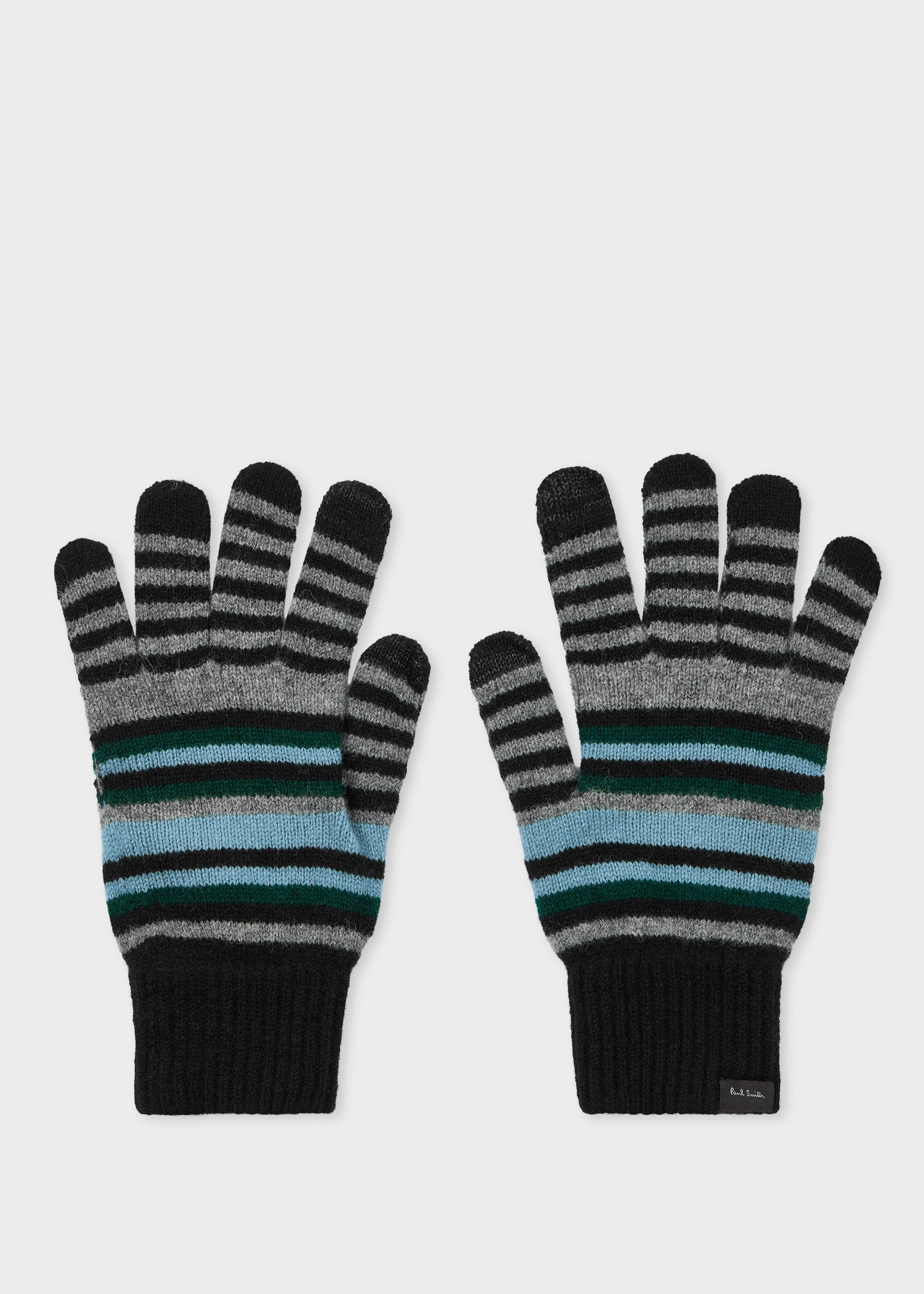 Black Wool Striped Gloves - 1
