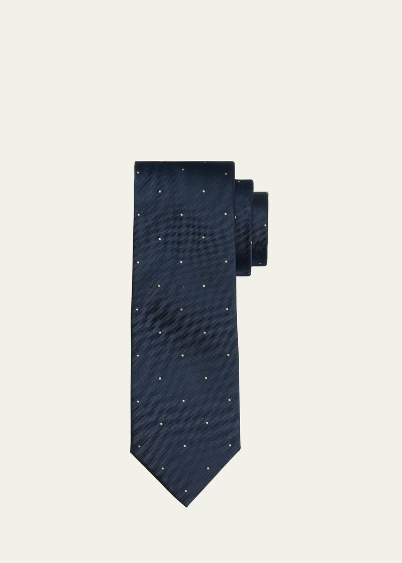 Brioni Men's Micro-Herringbone Polka Dot Silk Tie outlook