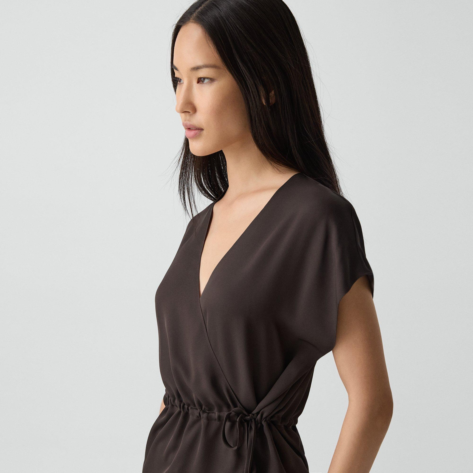 Short-Sleeve Wrap Top in Silk Georgette - 5