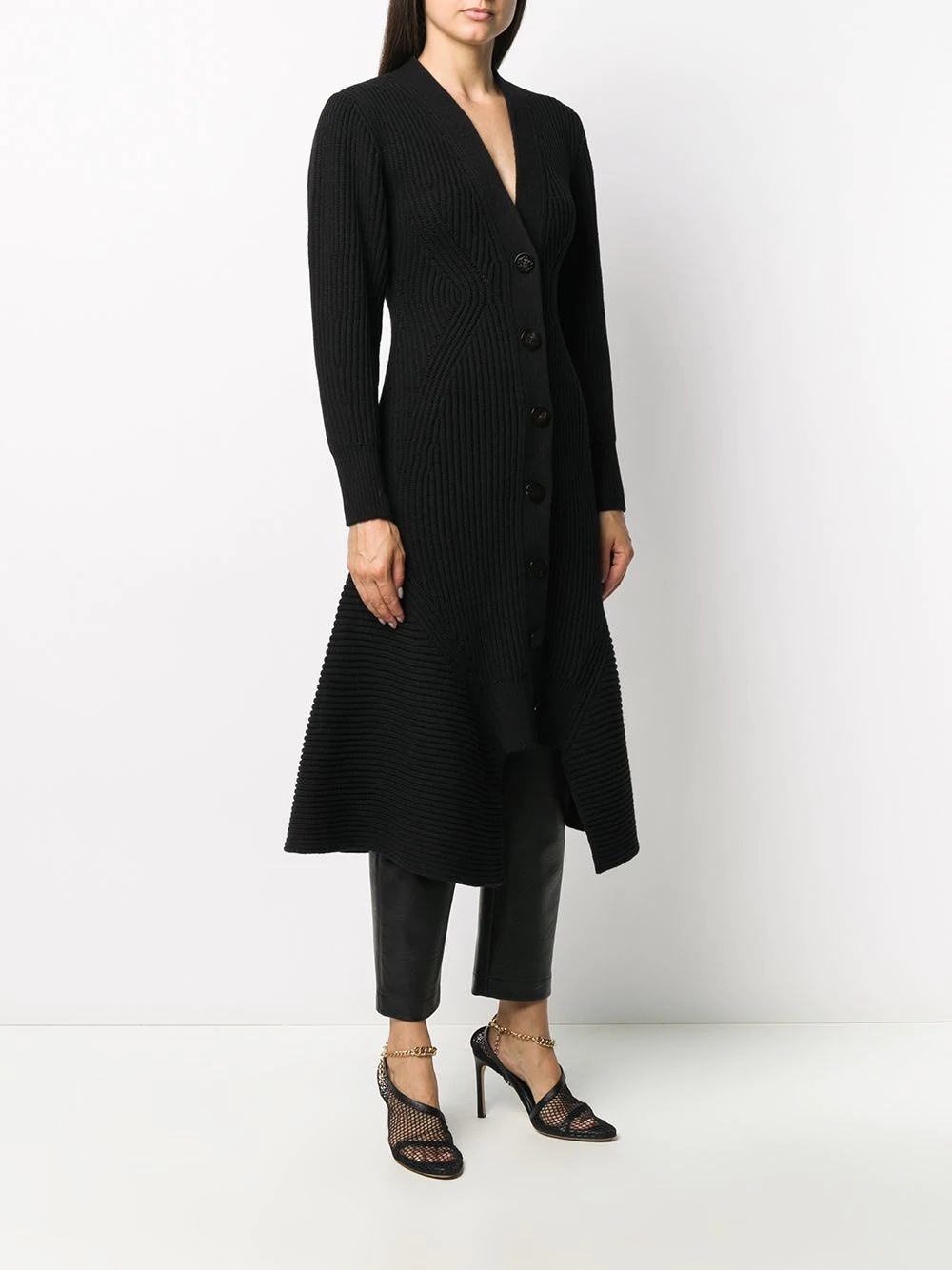 ribbed flared cardi-coat - 3