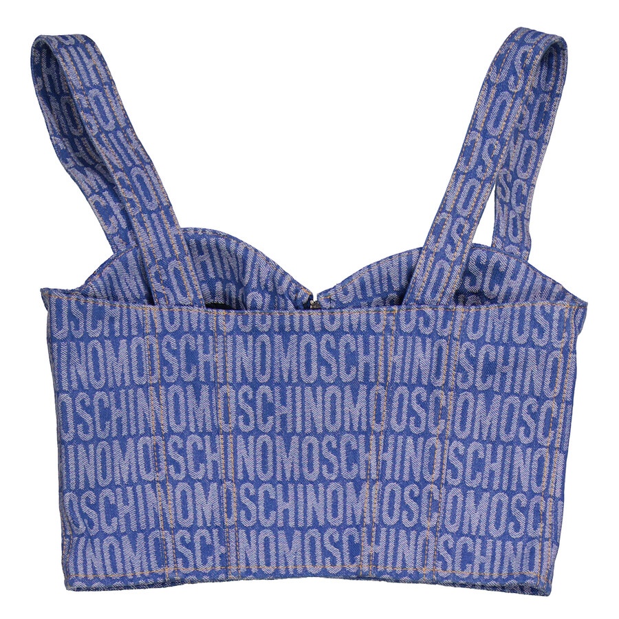 Moschino Ladies Fantasy Print Blue Monogram Denim Cropped Top - 2