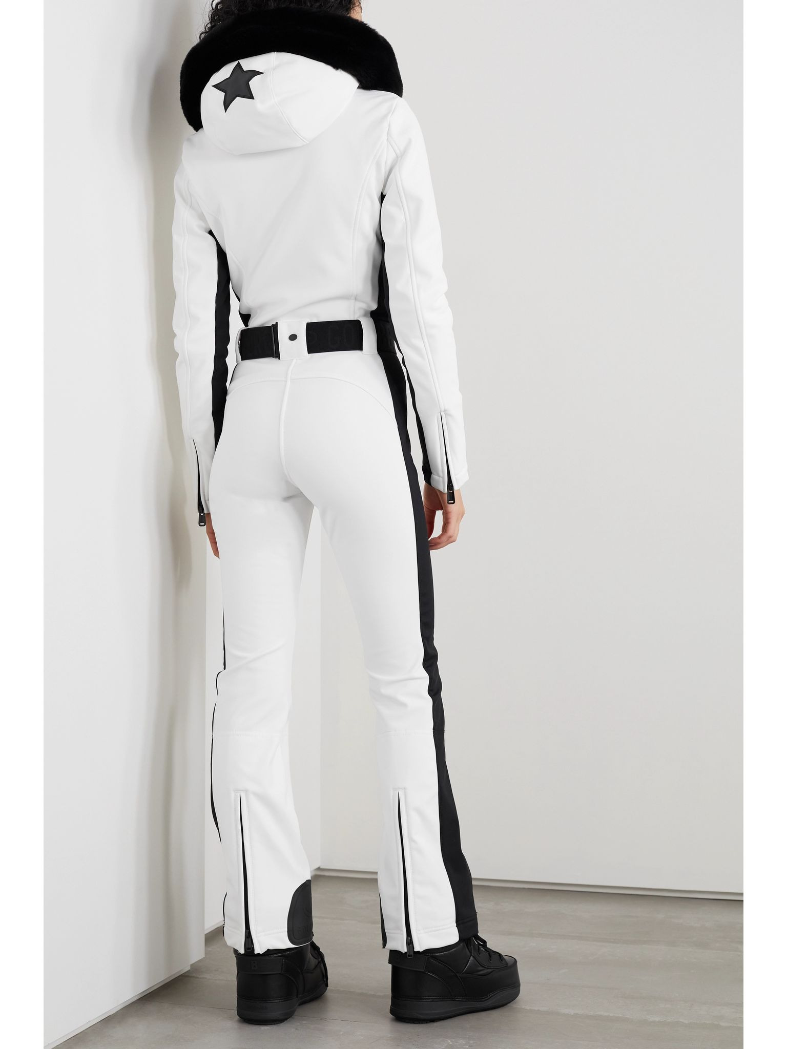 Parry belted hooded faux fur-trimmed ski suit White - 3