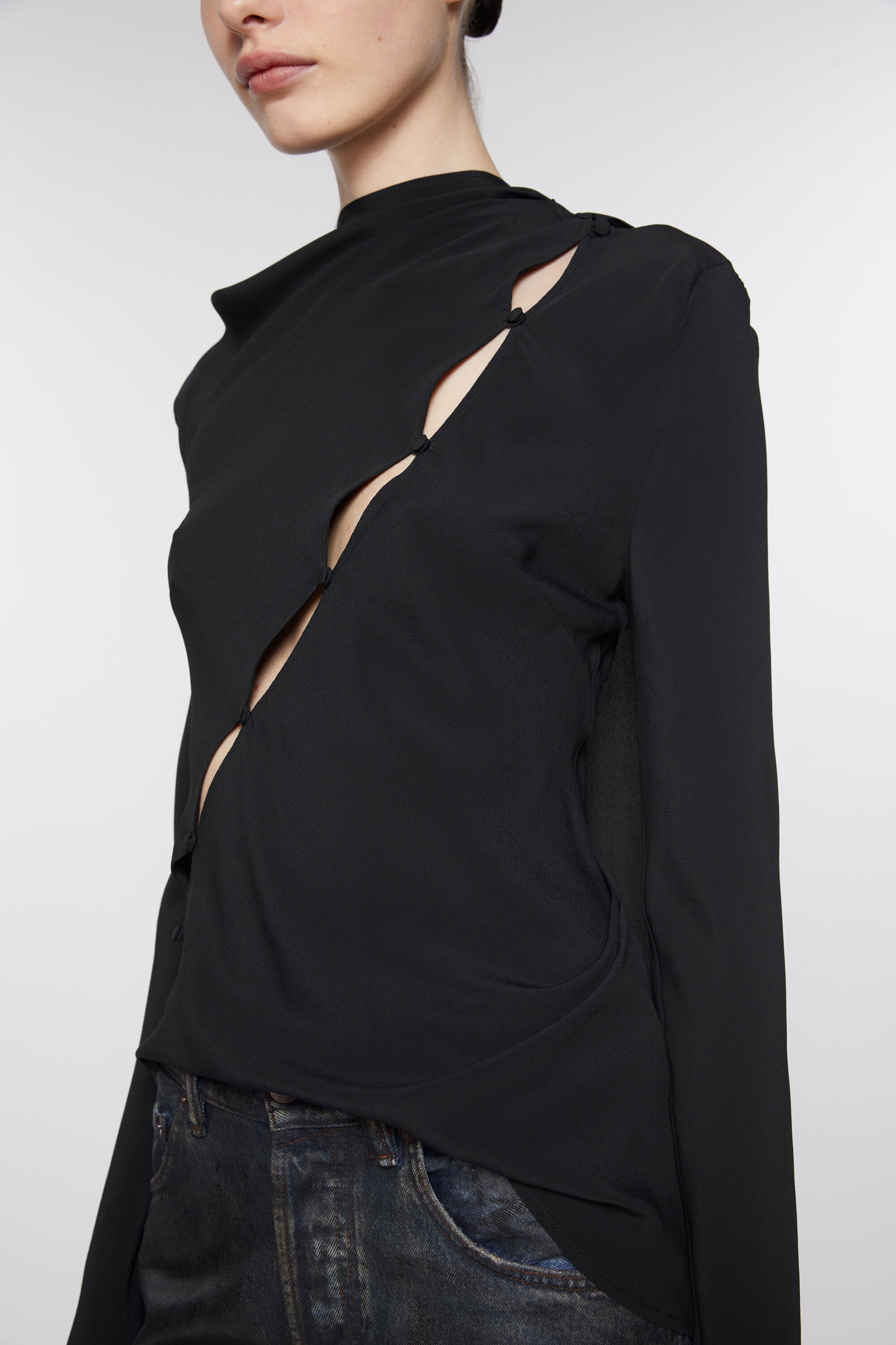 Button through blouse - Black - 4