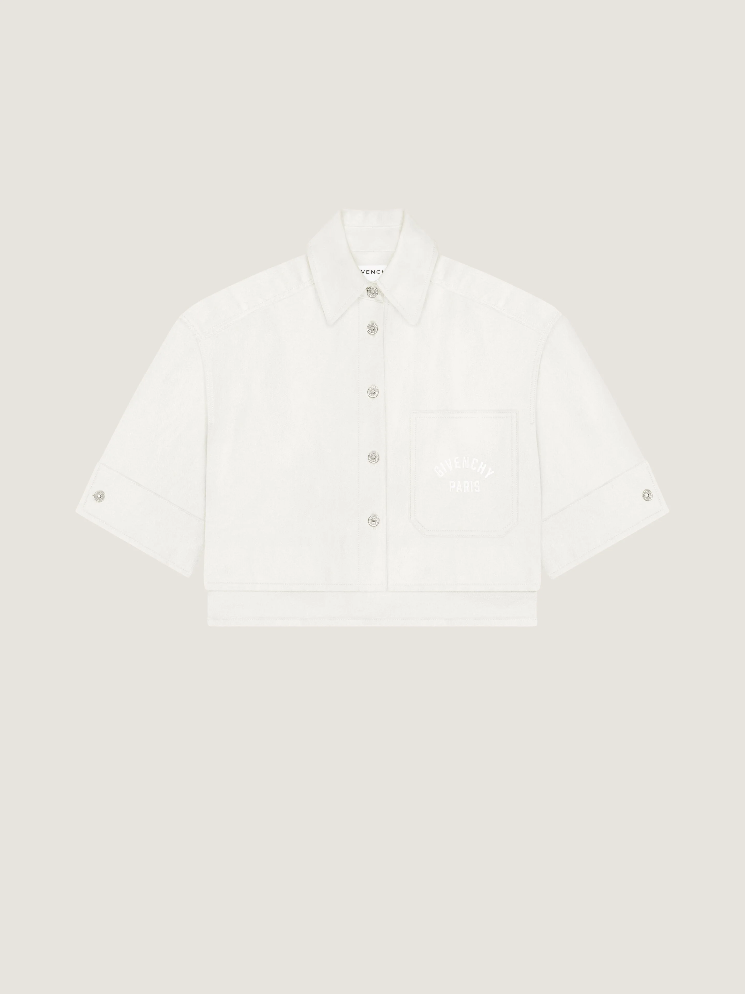 CROPPED COCOON SHIRT IN WHITE DENIM - 1