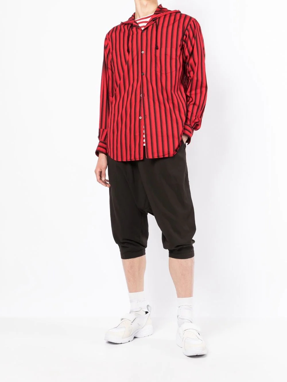 striped long-sleeve hooded shirt - 2