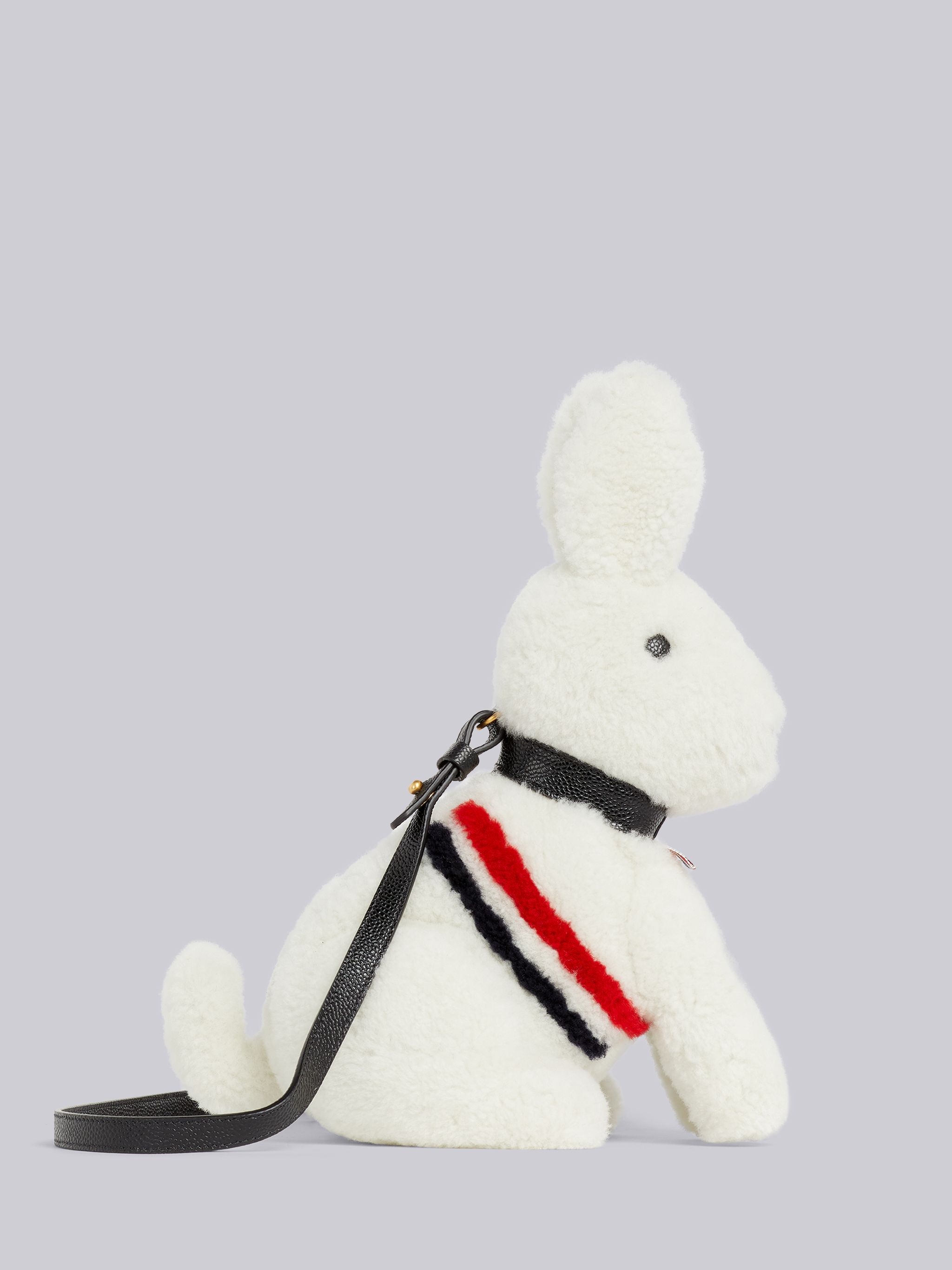 White Curly Merino Shearling Intarsia Stripe Small Rabbit Bag - 4