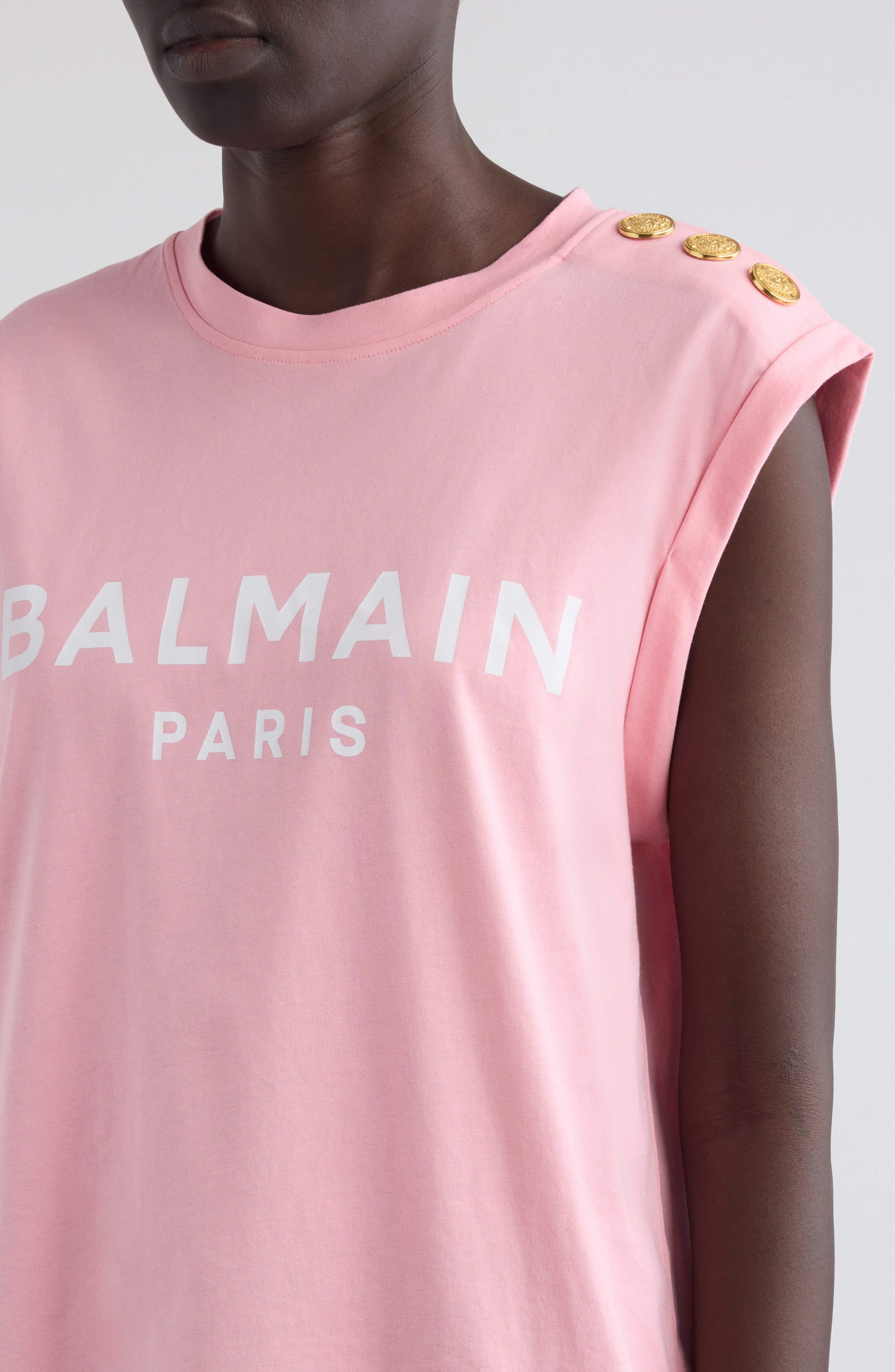 Balmain Cotton Logo Graphic Tank in Ola Pink/White at Nordstrom - 4