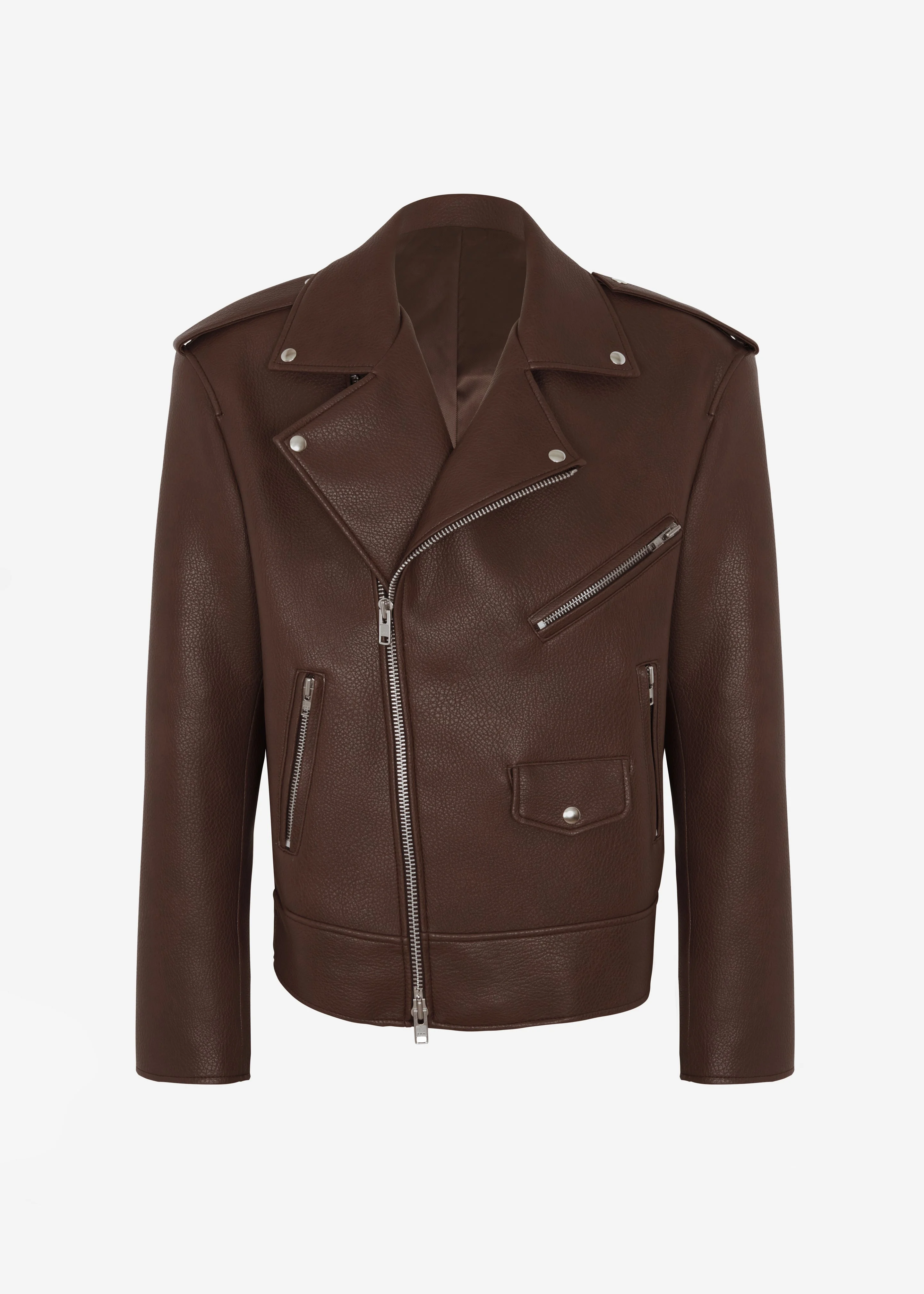 Chicago Oversized Biker Jacket - Brown - 1