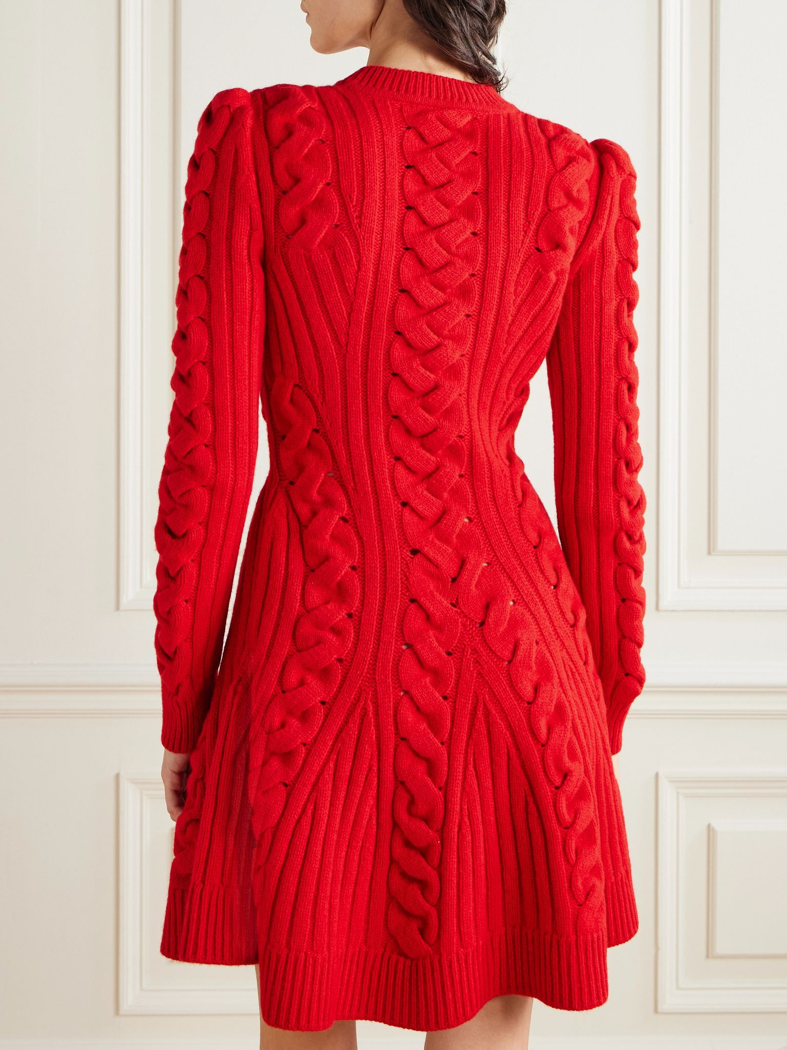 Ribbed and cable-knit wool and cashmere-blend mini dress Red - 3