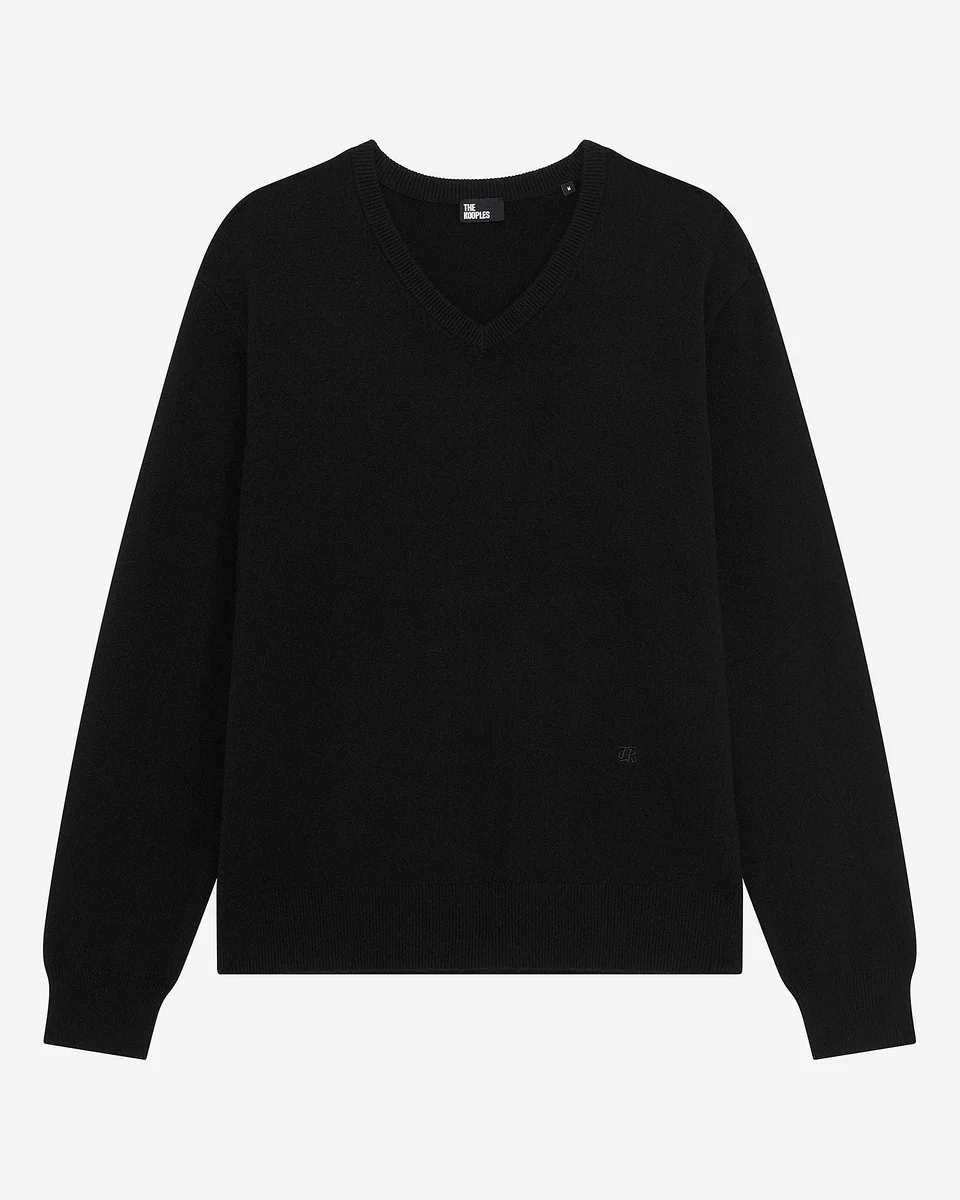 BLACK CASHMERE V-NECK SWEATER - 1