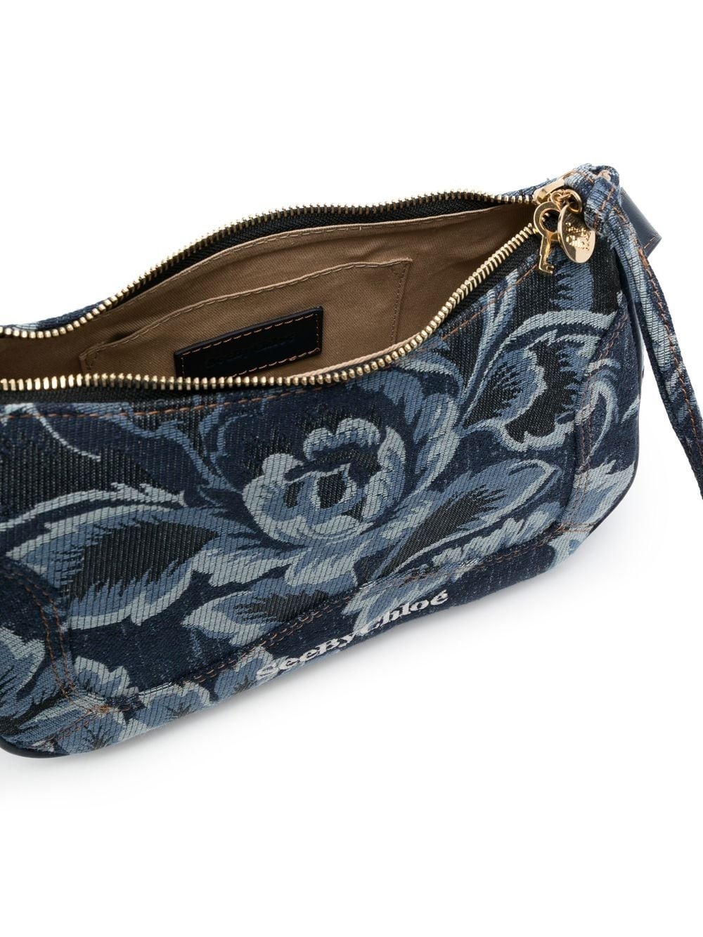 denim floral-print shoulder bag - 5