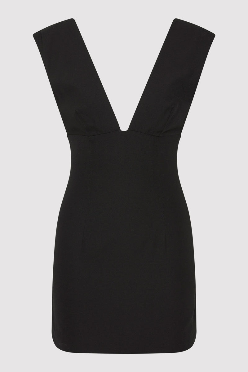 Plunge Mini Dress - Black - 1
