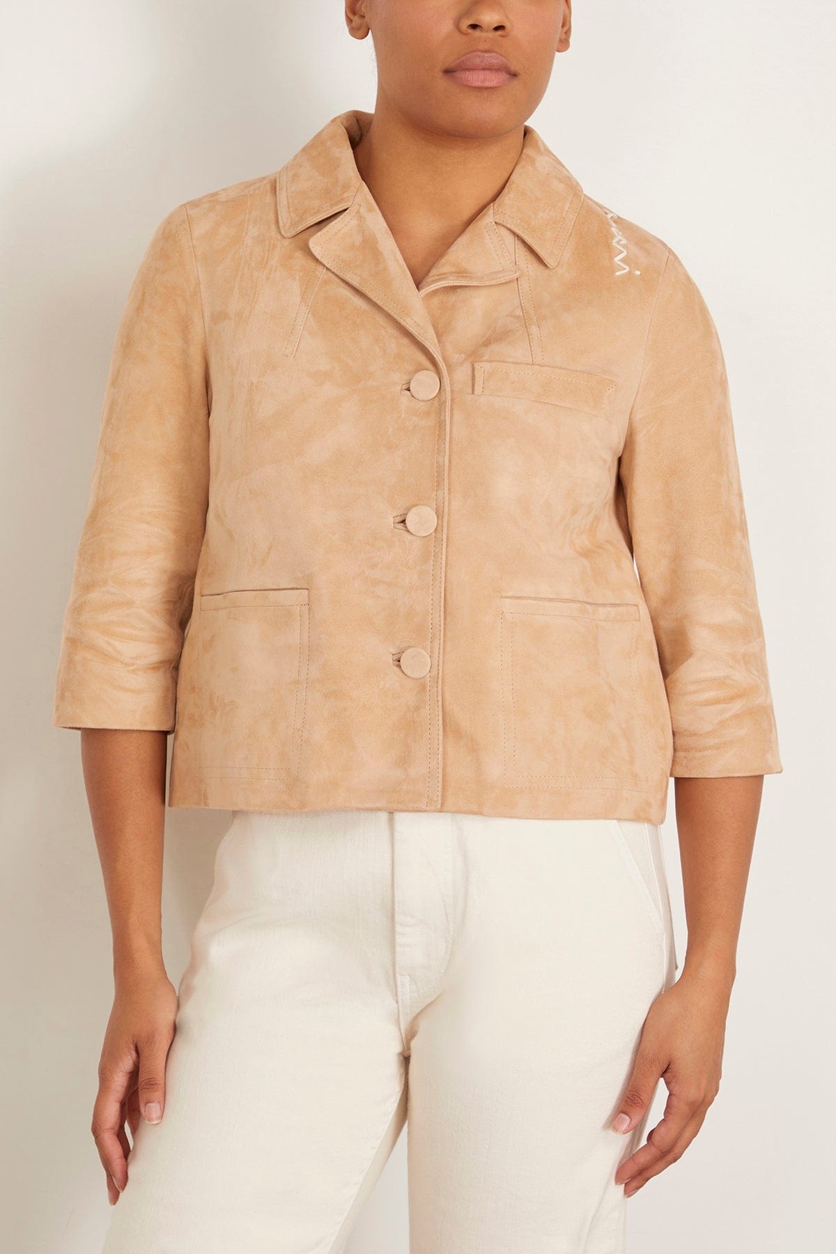 Suede Boxy Jacket in Pale Peach - 3