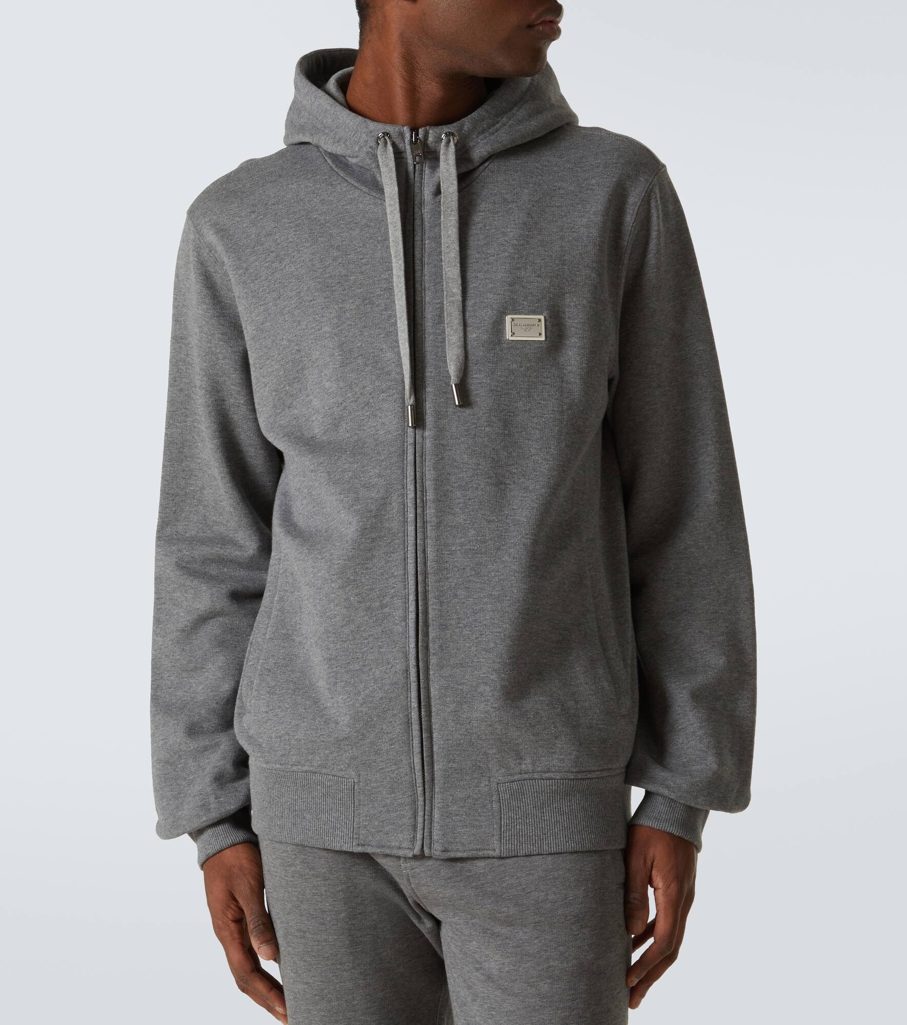Logo cotton jersey zip-up hoodie - 3