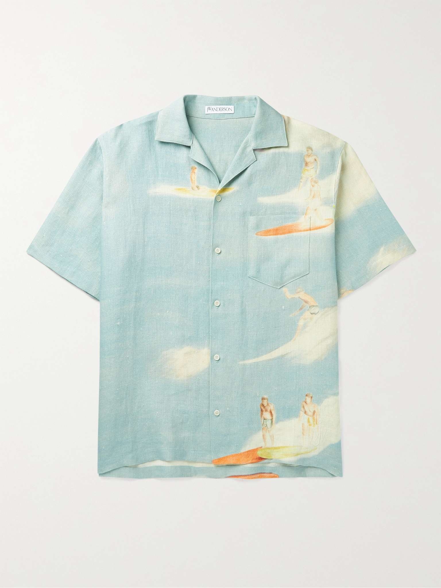 Camp-Collar Logo-Embroidered Printed Linen Shirt - 1